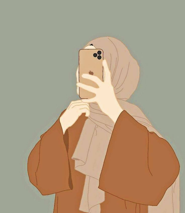 Hijab Cartoon Girl With Iphone