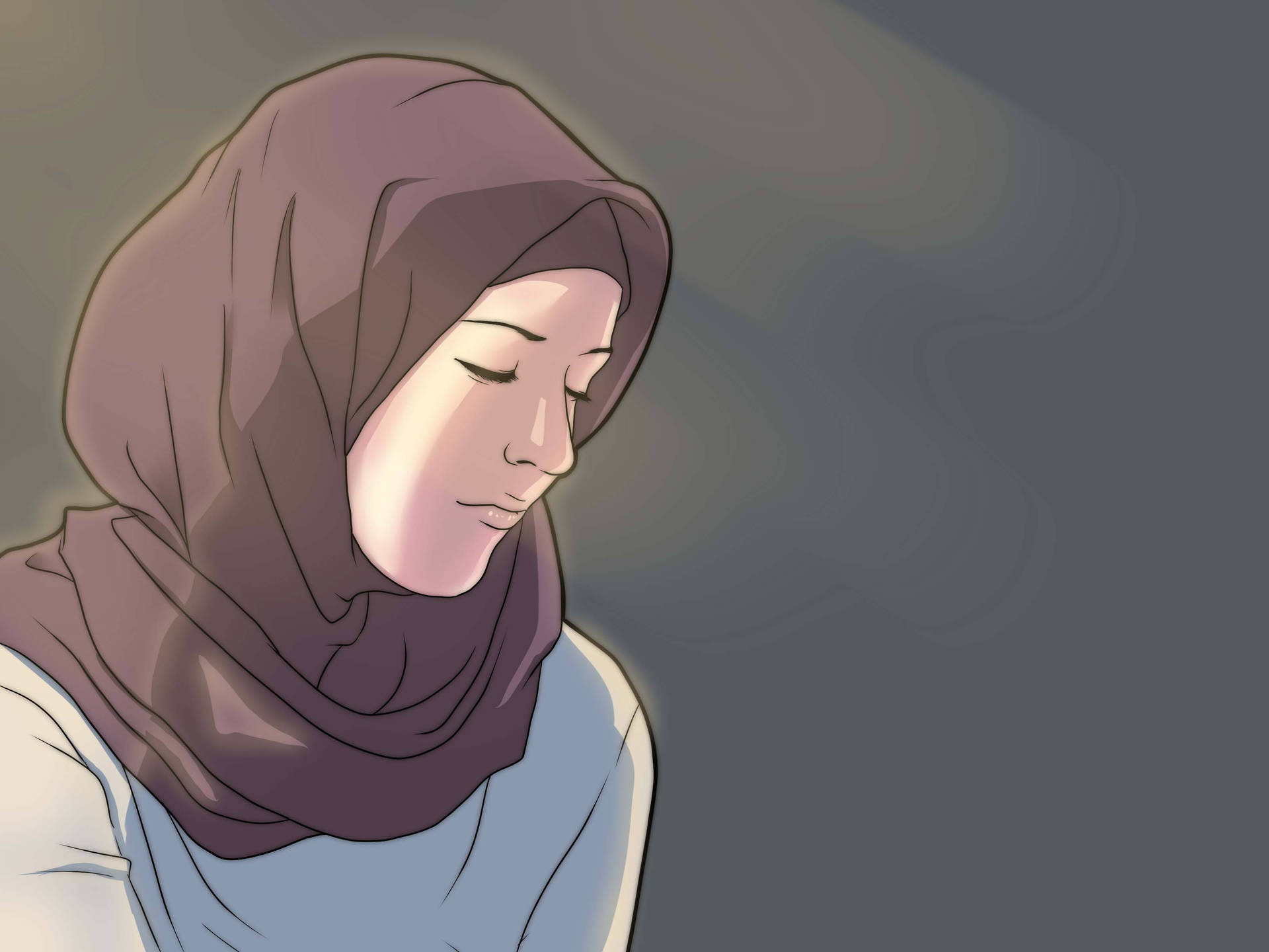 Hijab Cartoon Grey Background
