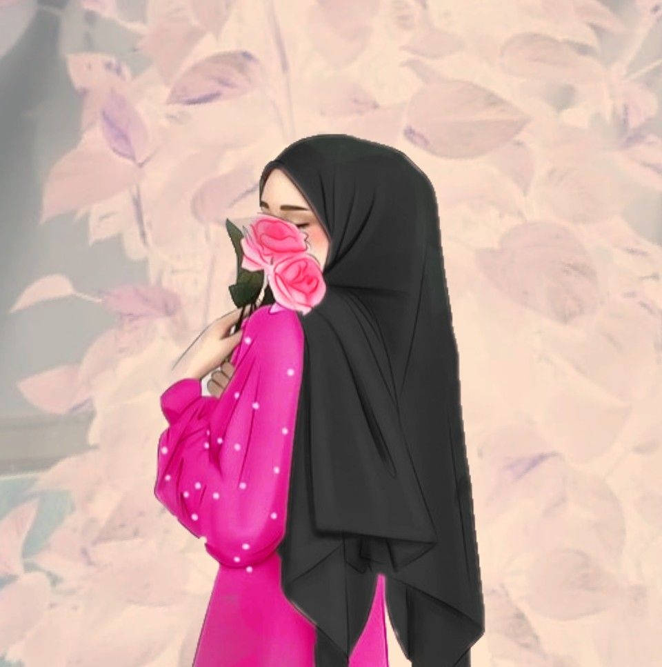 Hijab Cartoon Pink Rose