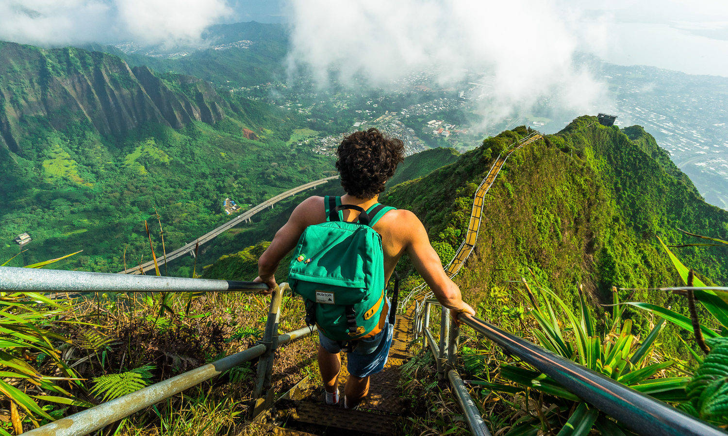 Hiker In Oahu Mountains Background