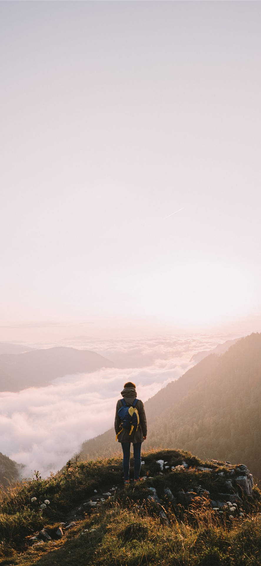 Hiker On A Mountain Iphone 2021 Background