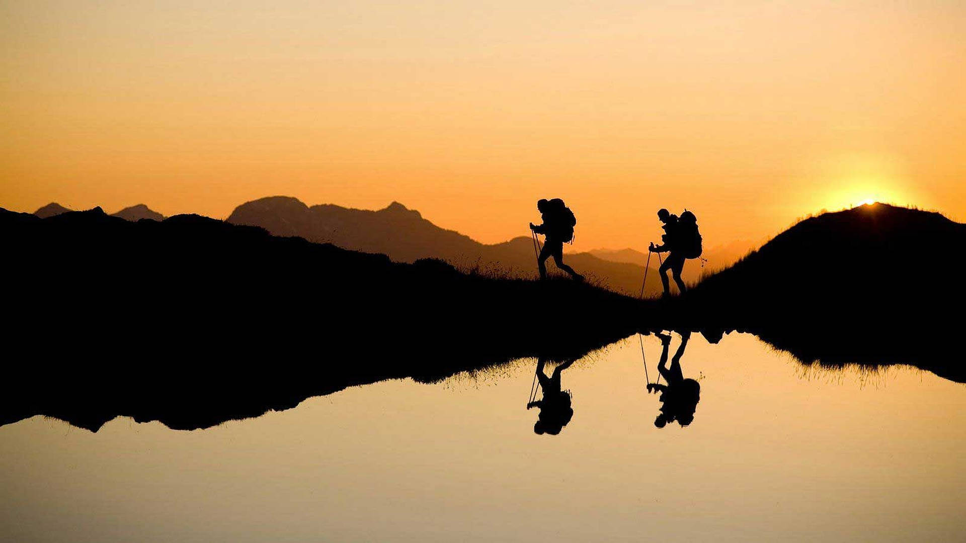 Hiking Silhouette Reflection Background