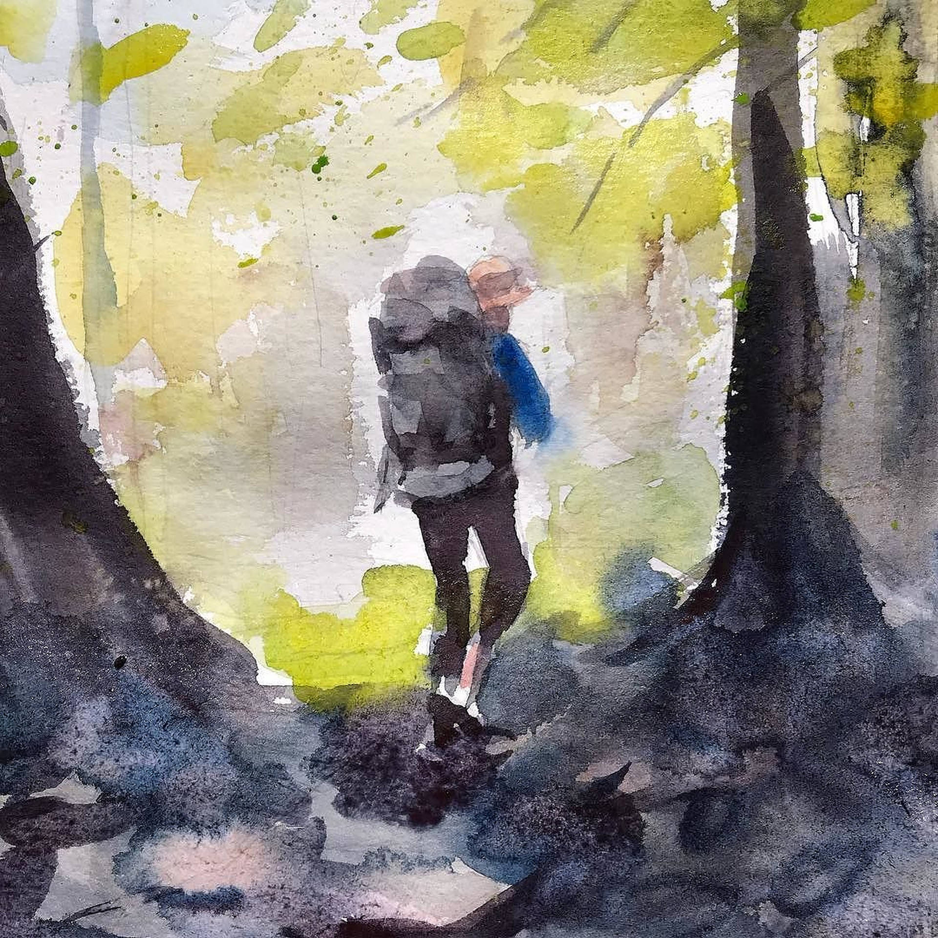 Hiking Watercolor Painting Background