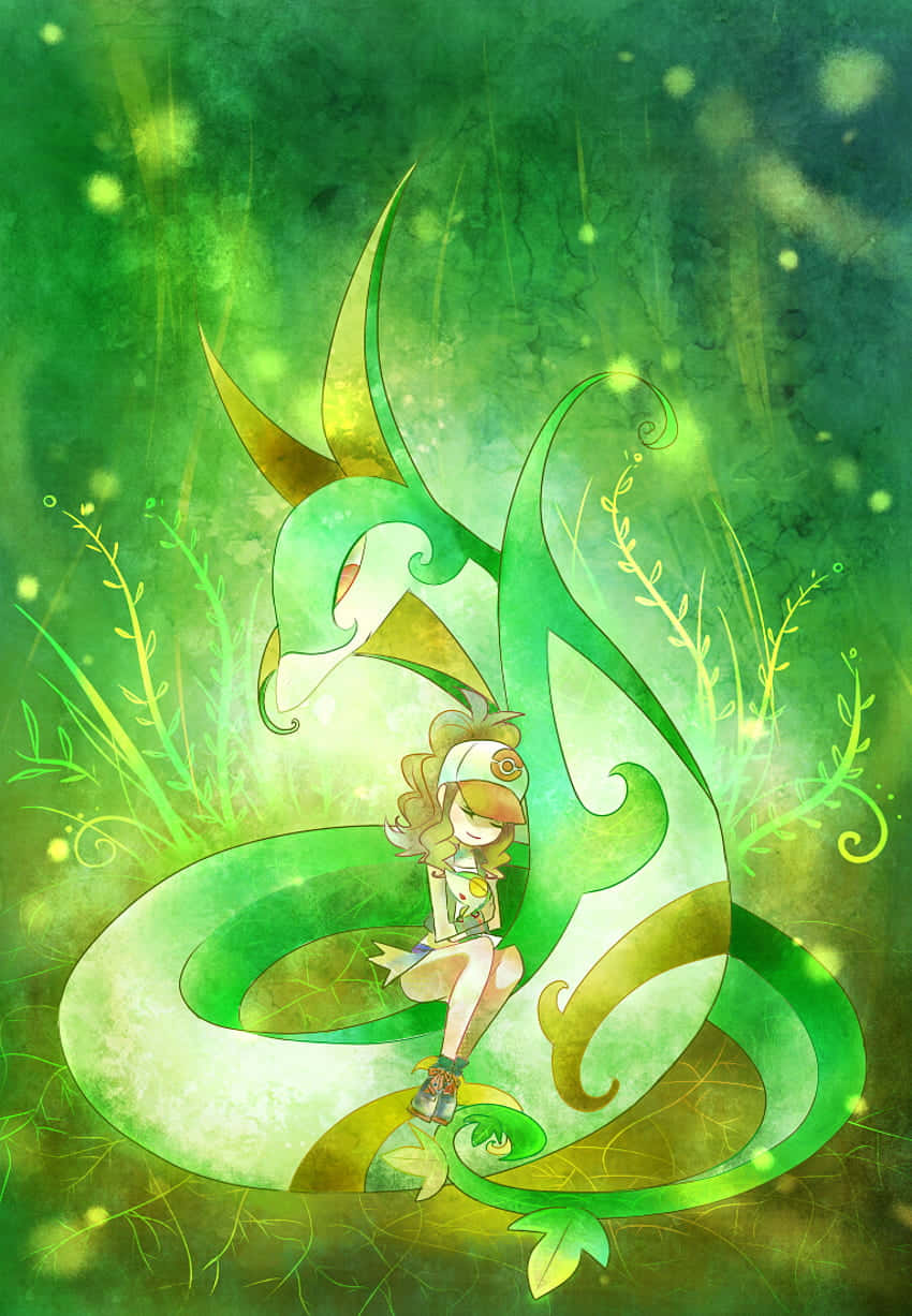 Hilda Sleeping On Serperior Pokemon Scene Background