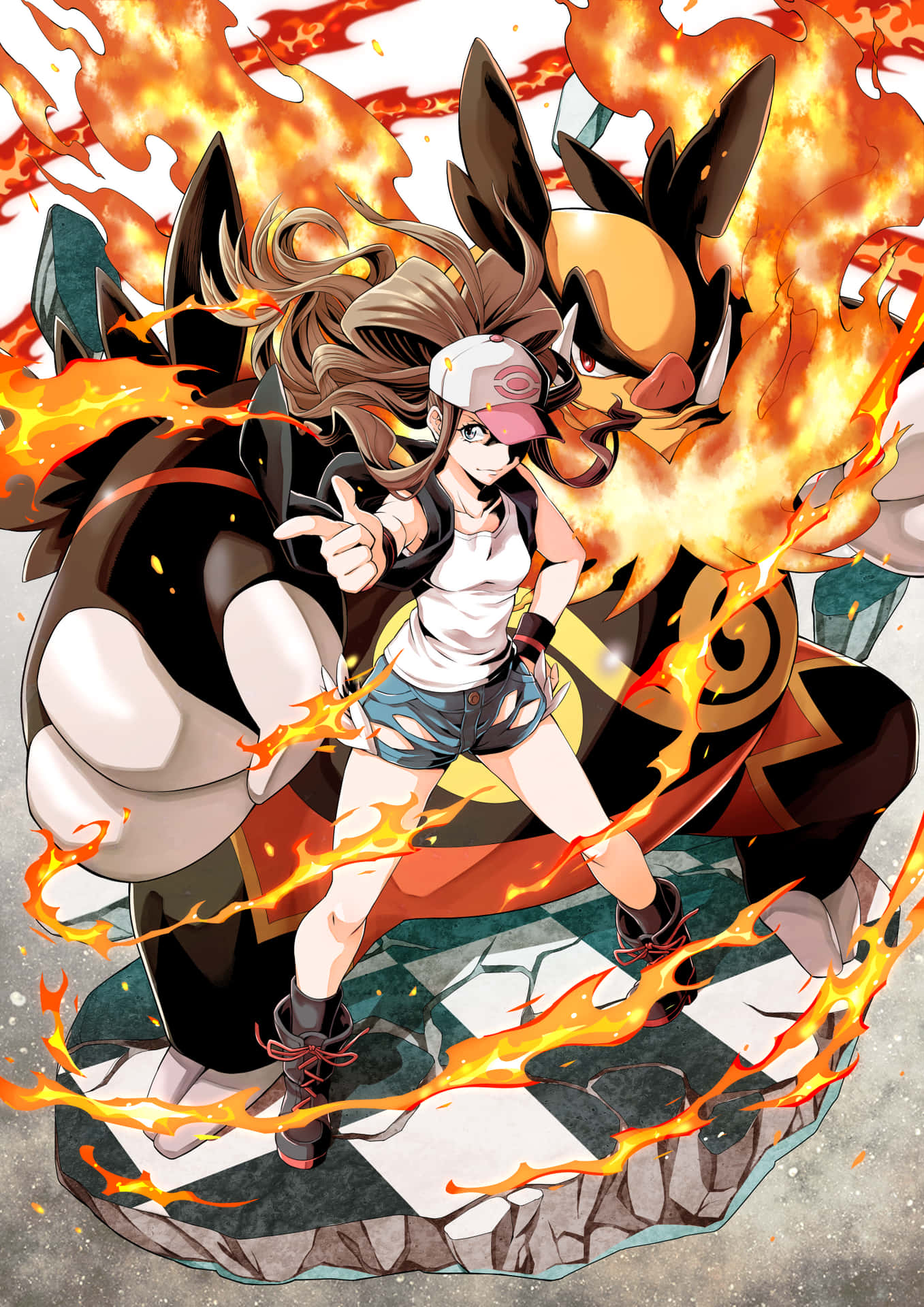 Hilda With Blazing Emboar Behind Background