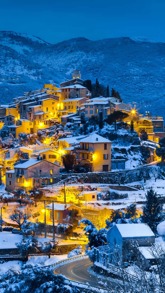 Hill Top Village During Winter Season Background