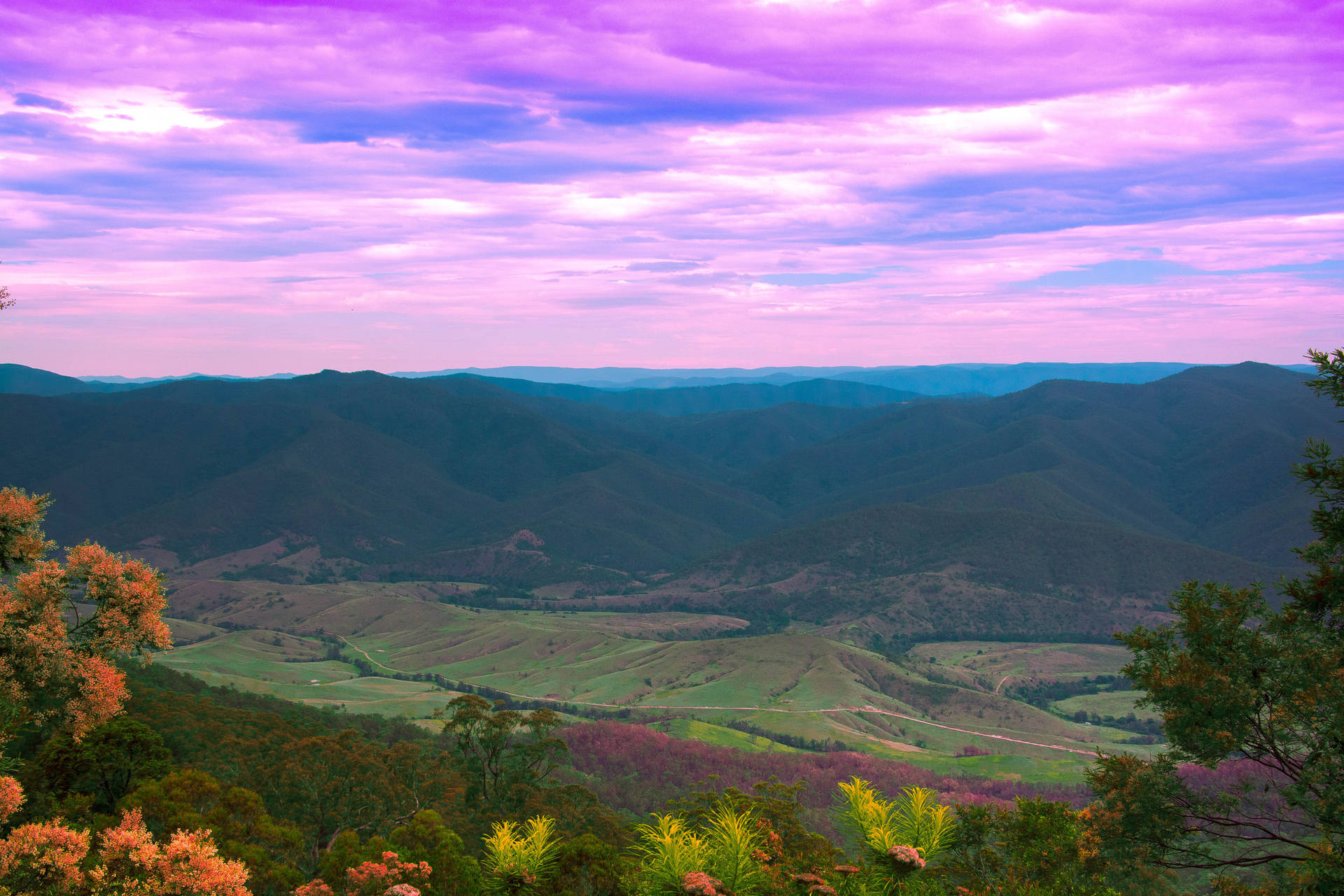 Hill View Purple Sky Background