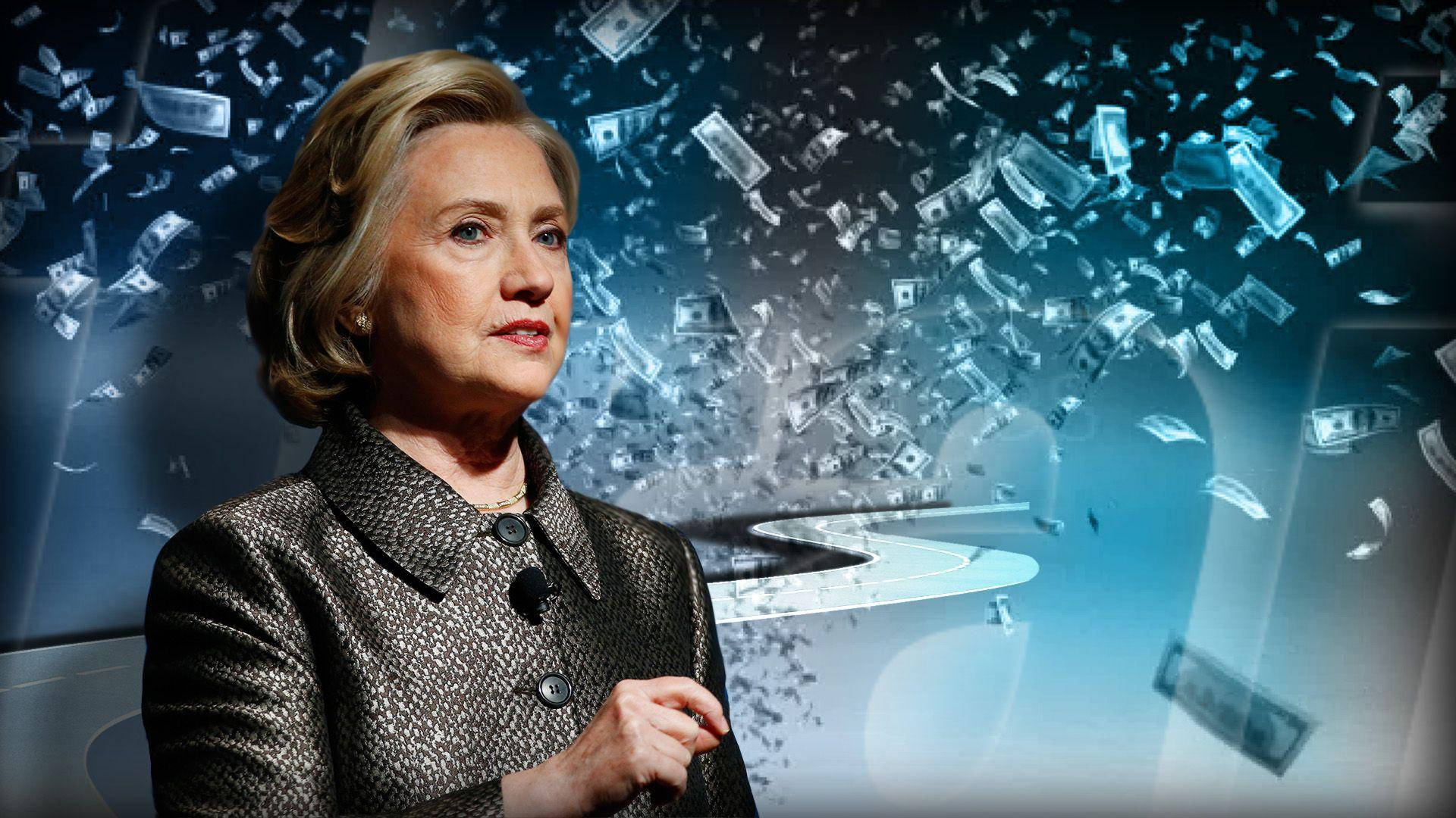 Hillary Clinton Flying Dollars Background