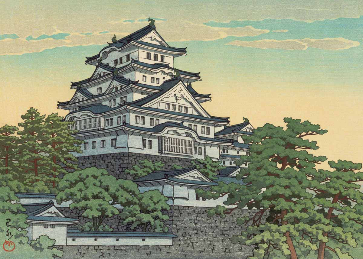 Himeji Castle Art By Kawase Hasui Background