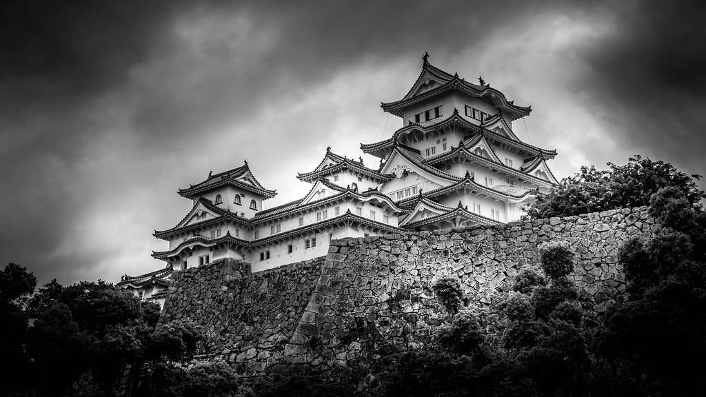 Himeji Castle In Black And White Background