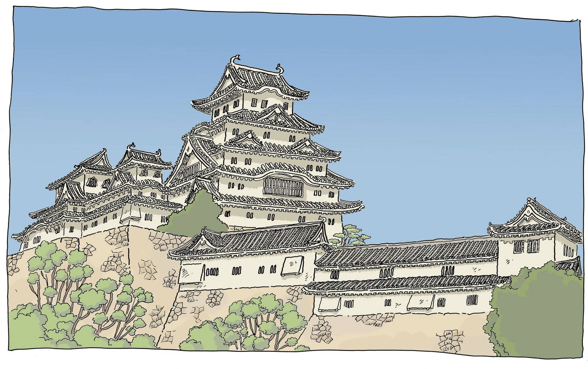 Himeji Castle Simple Art Background