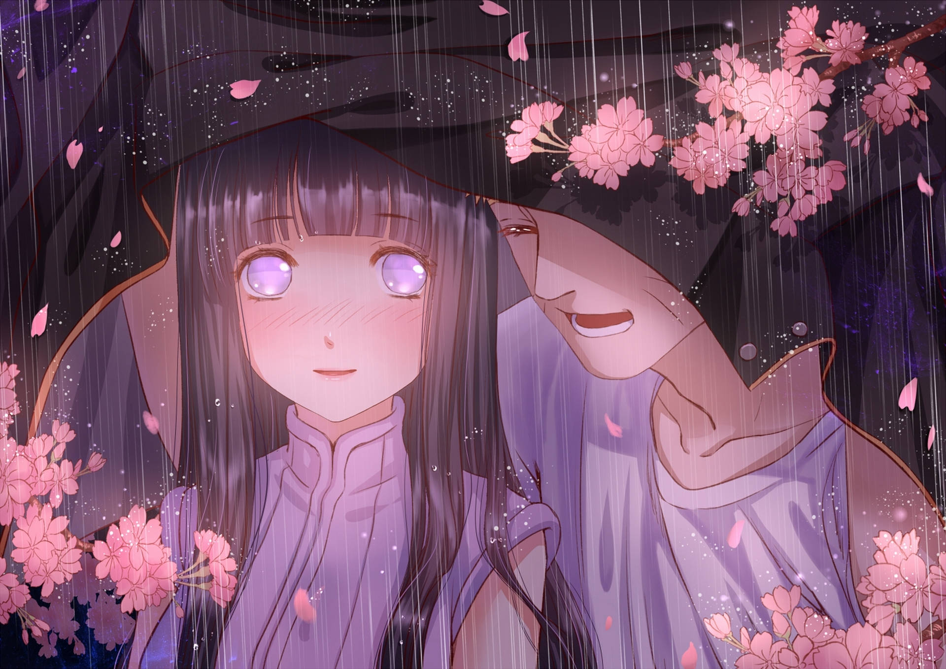 Hinata And Naruto In Rain Background