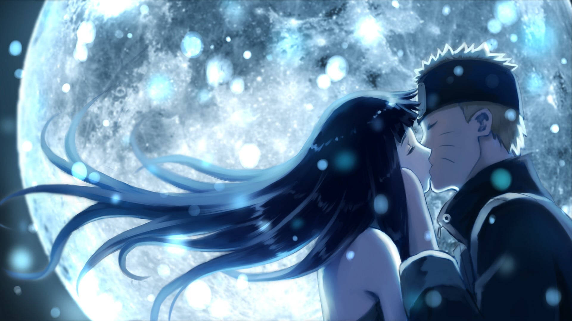 Hinata And Naruto Moonlight Anime Couple Kiss Background