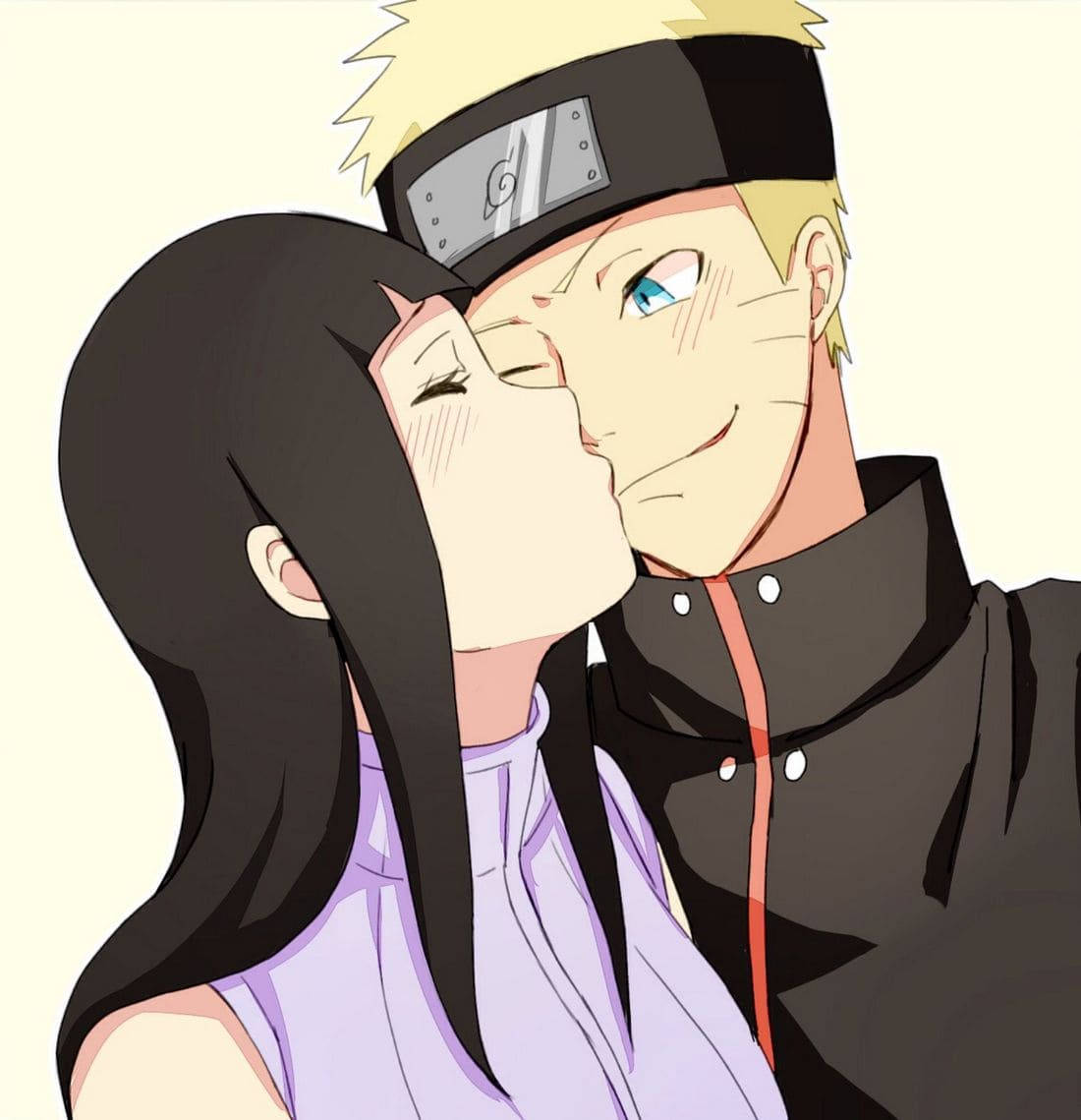 Hinata Giving Naruto An Anime Couple Kiss Background