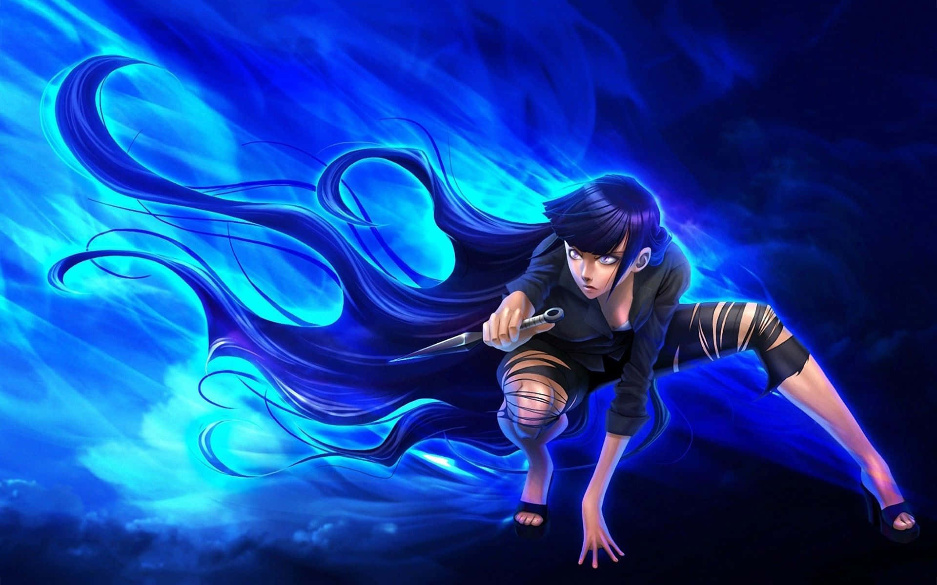 Hinata Hyuga Naruto Neon Blue Digital Art Background
