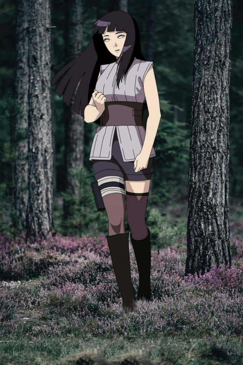 Hinata Uzumaki Alone In Forest Background