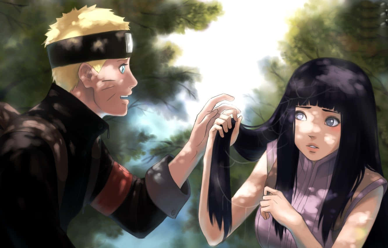 Hinata Uzumaki Holding Hair Background
