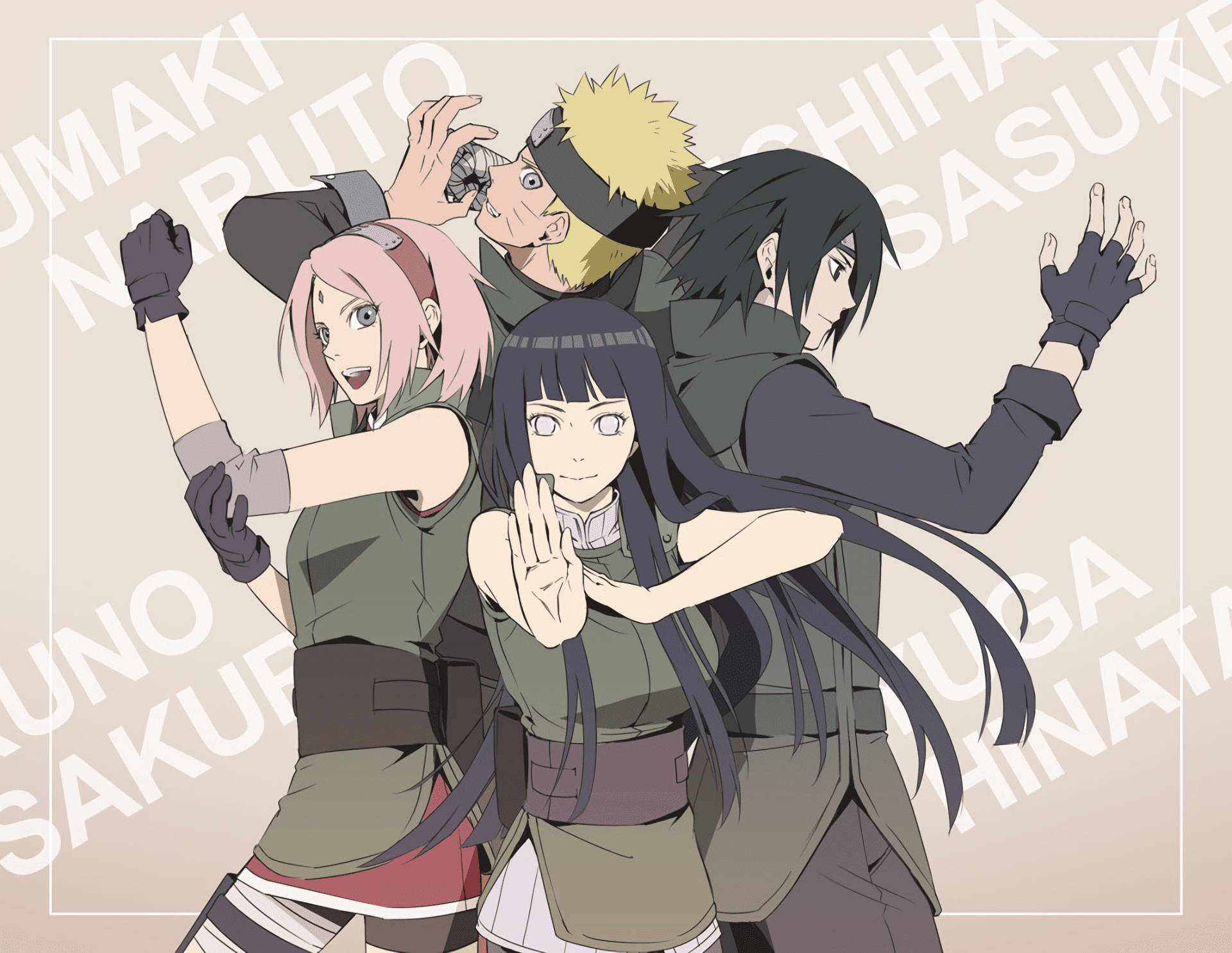 Hinata With Team 7 Background