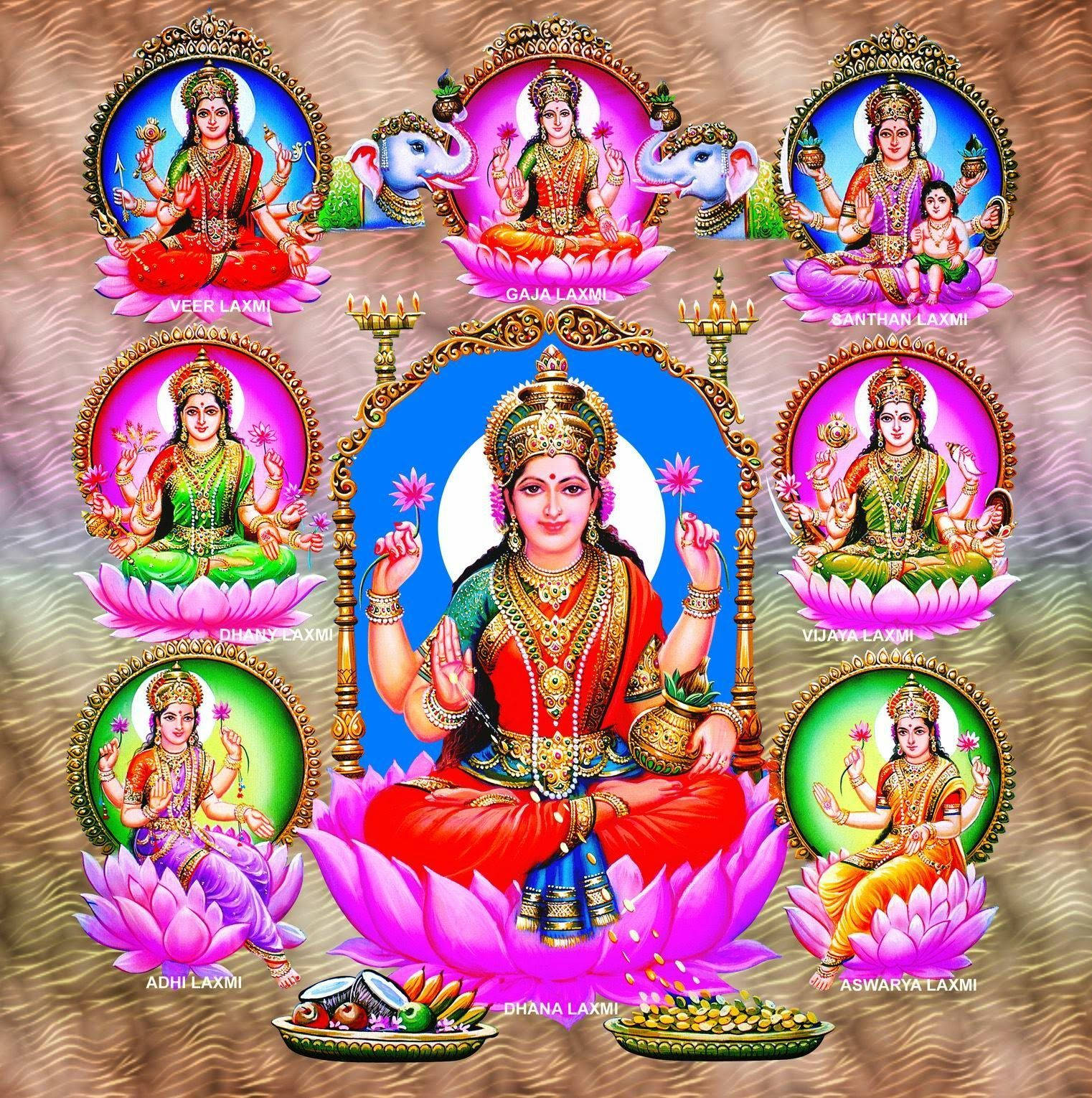 Hindu Deity Devi Ashta Lakshmi Background