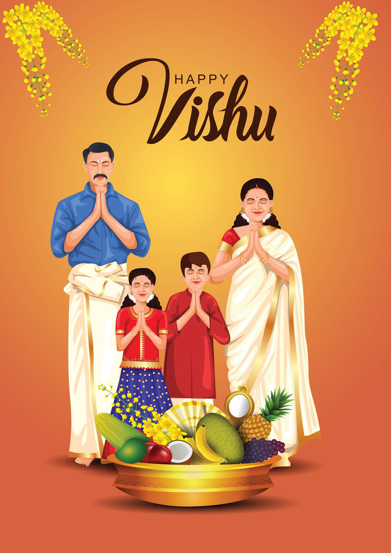 Hindu Family Praying Vishu Festivity