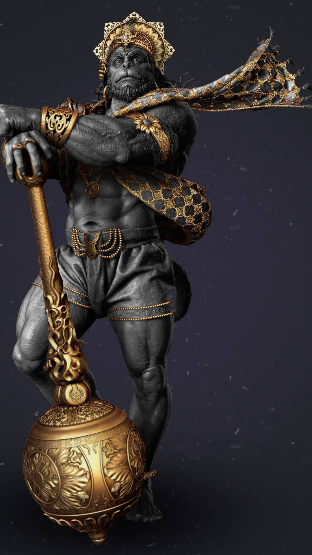 Hindu God Hanuman Black And Gold Background