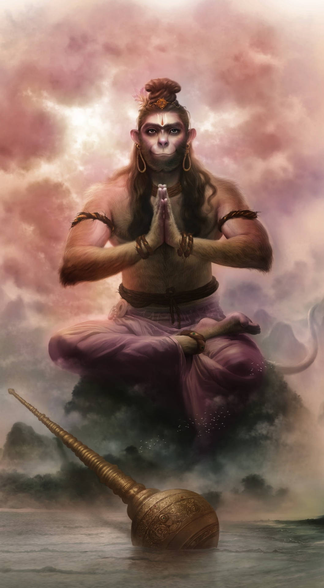 Hindu God Hanuman Meditating Position Background