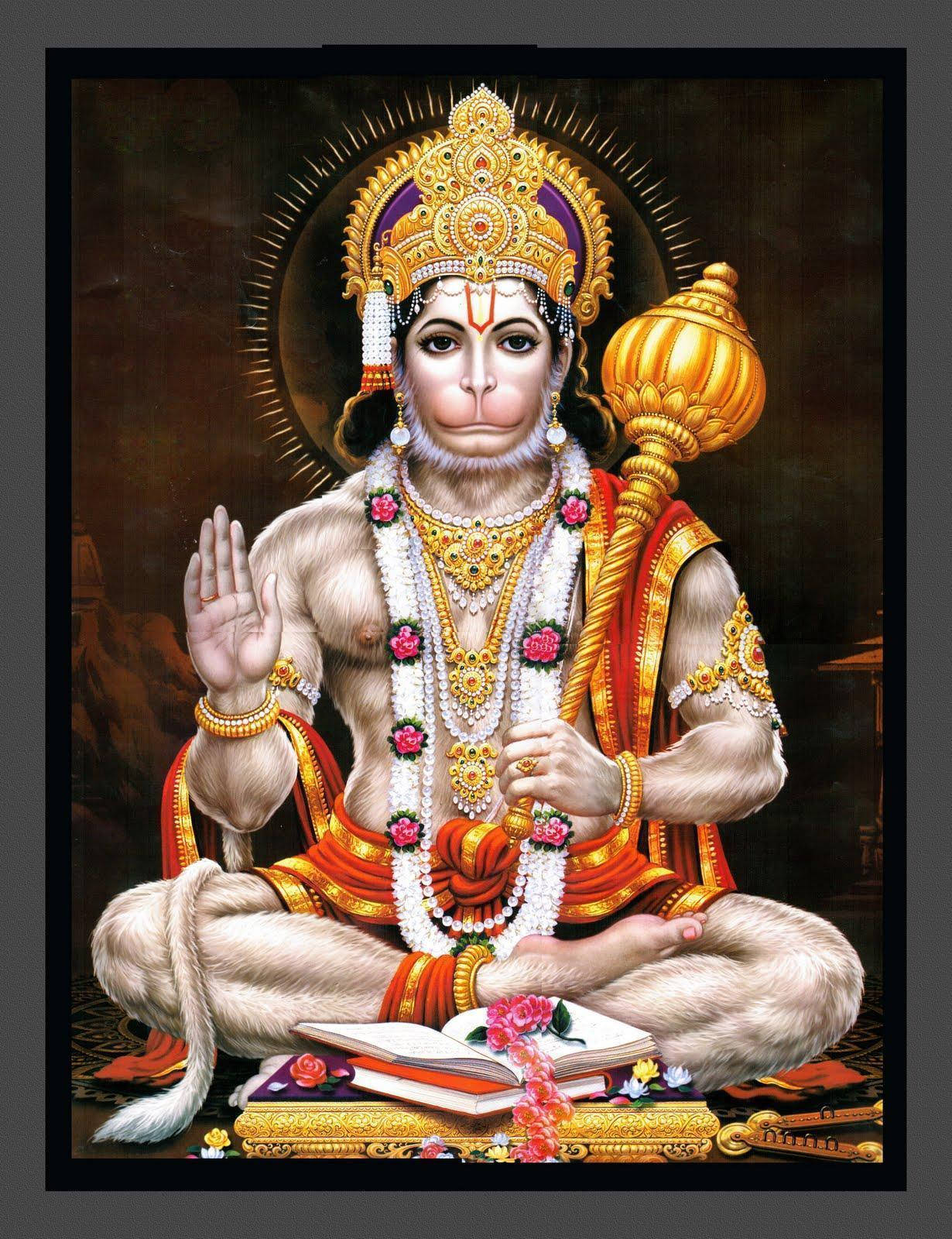 Hindu God Hanuman Sitting Pose Background