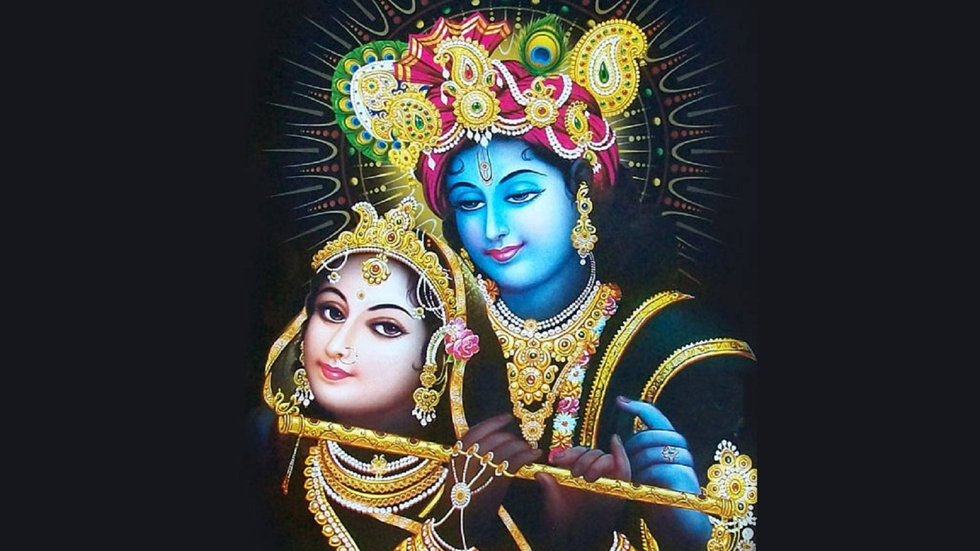 Hindu God Krishna And Goddess Radha Background