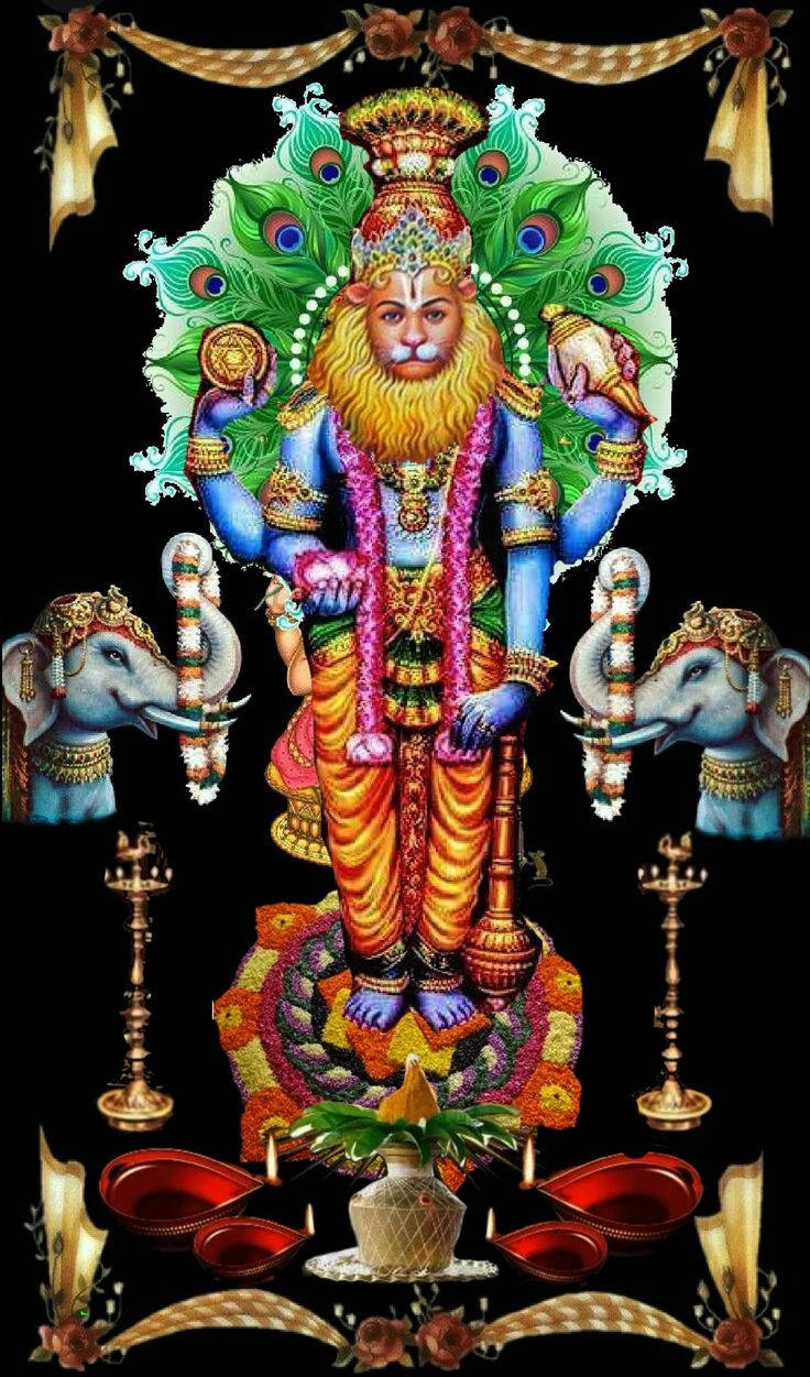 Hindu God Narasimha Elephants Background