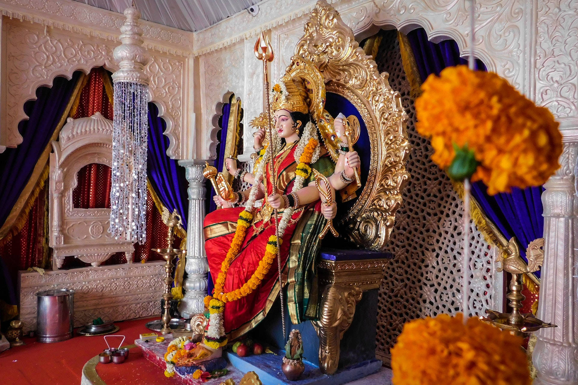 Hindu Goddess Durga Altar Throne Background