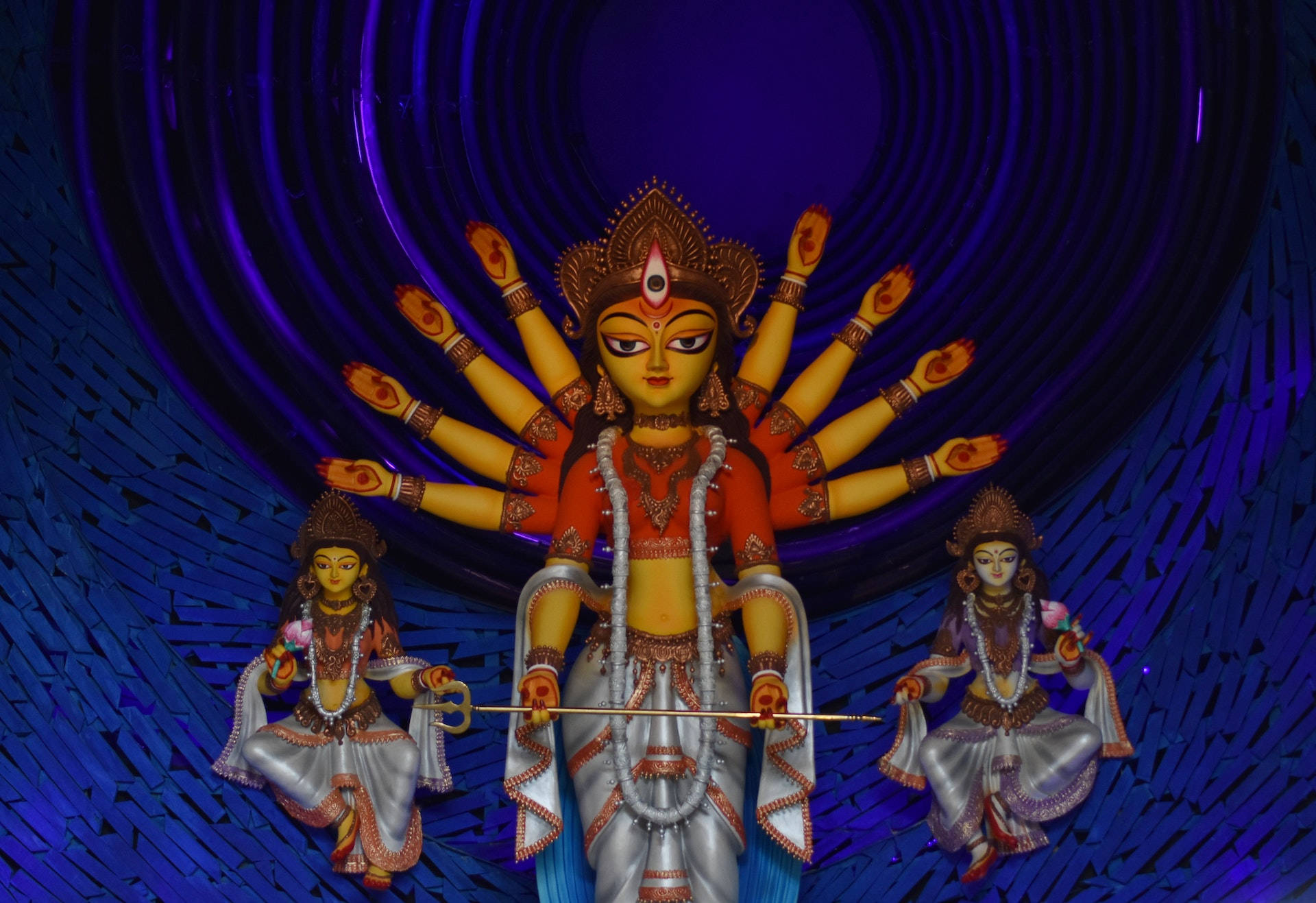 Hindu Goddess Durga Blue Background