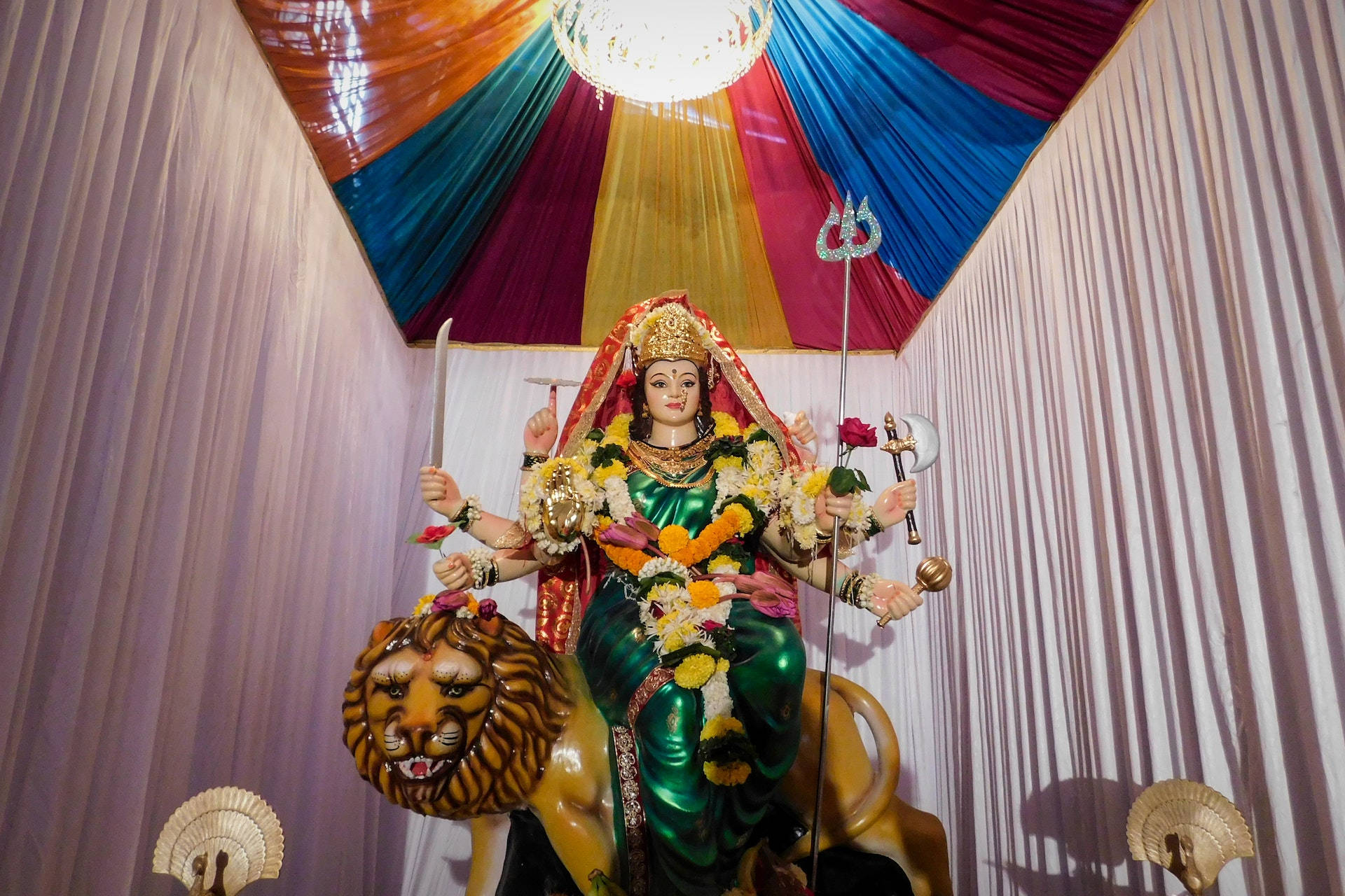 Hindu Goddess Durga Colored Curtains