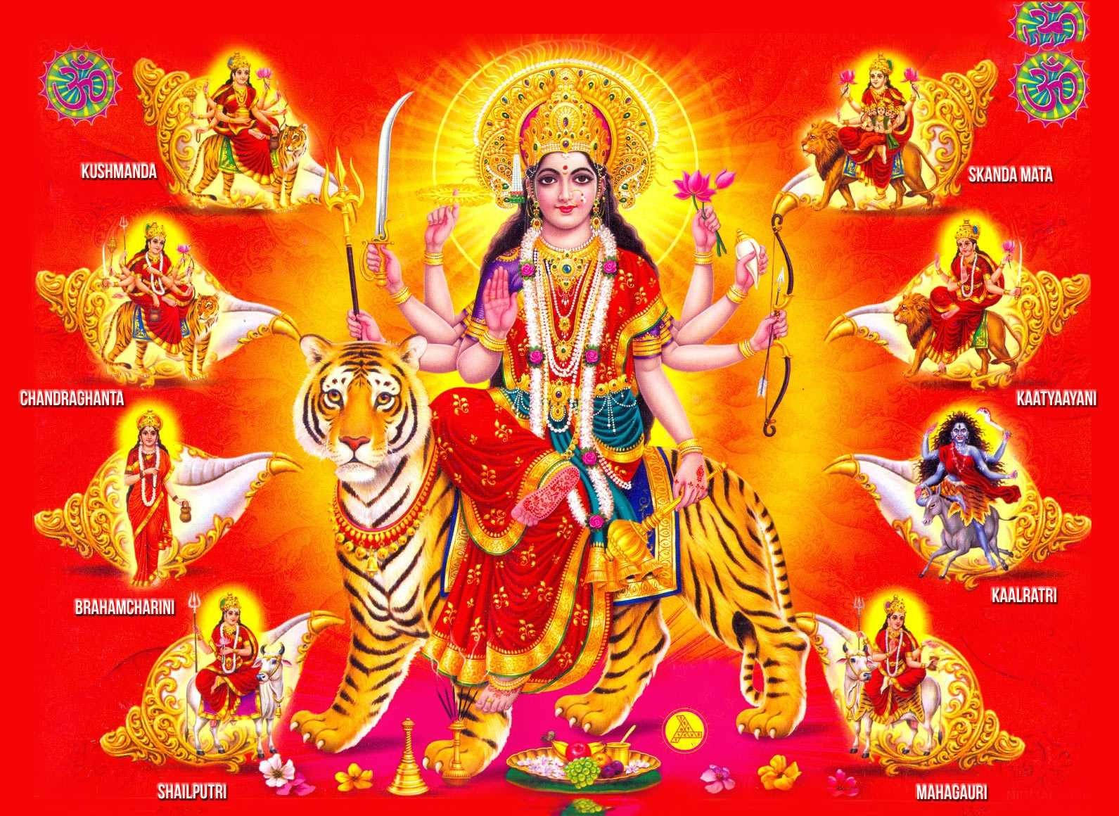 Hindu Goddess Durga Deity Weapons Background