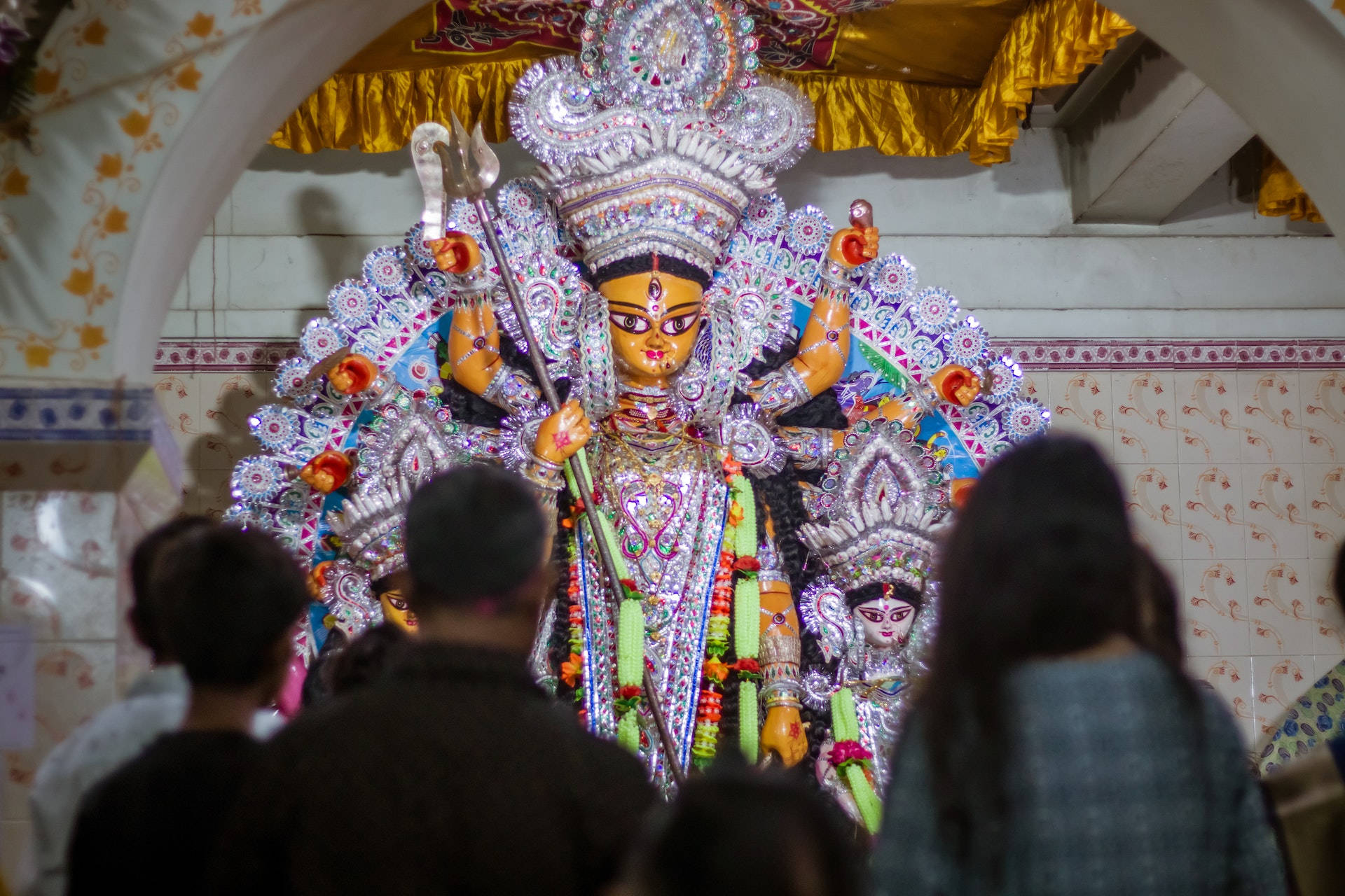 Hindu Goddess Durga Temple Statue Background