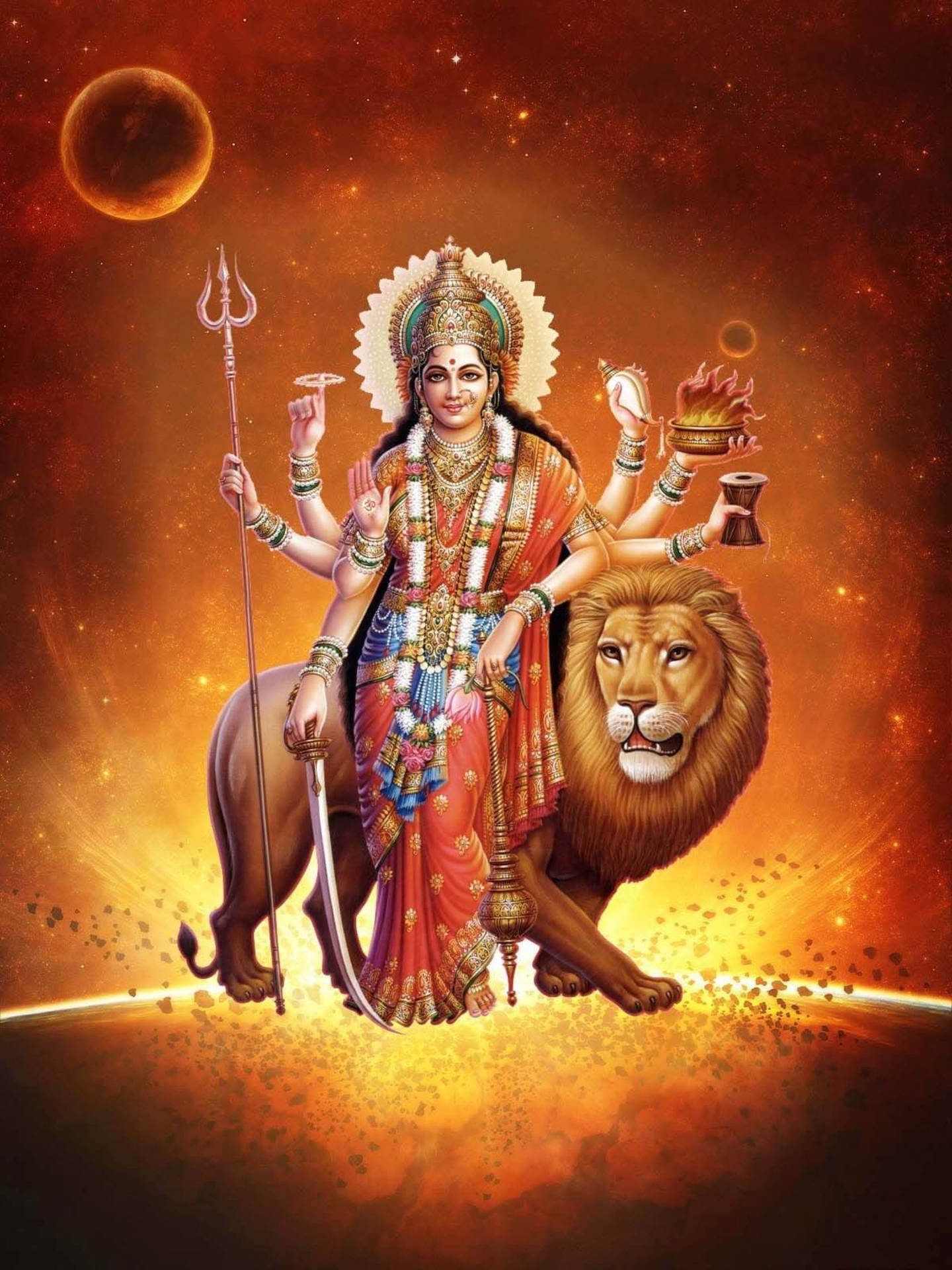 Hindu Goddess In Shakti Godhead Background