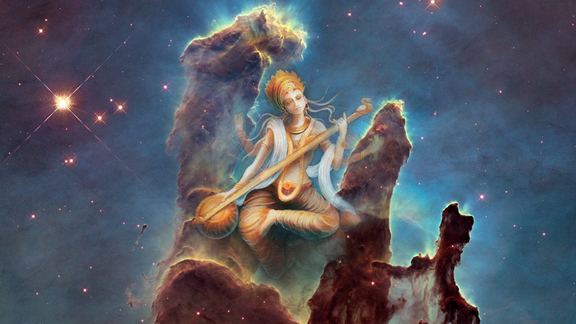 Hindu Goddess Saraswati Painting Background