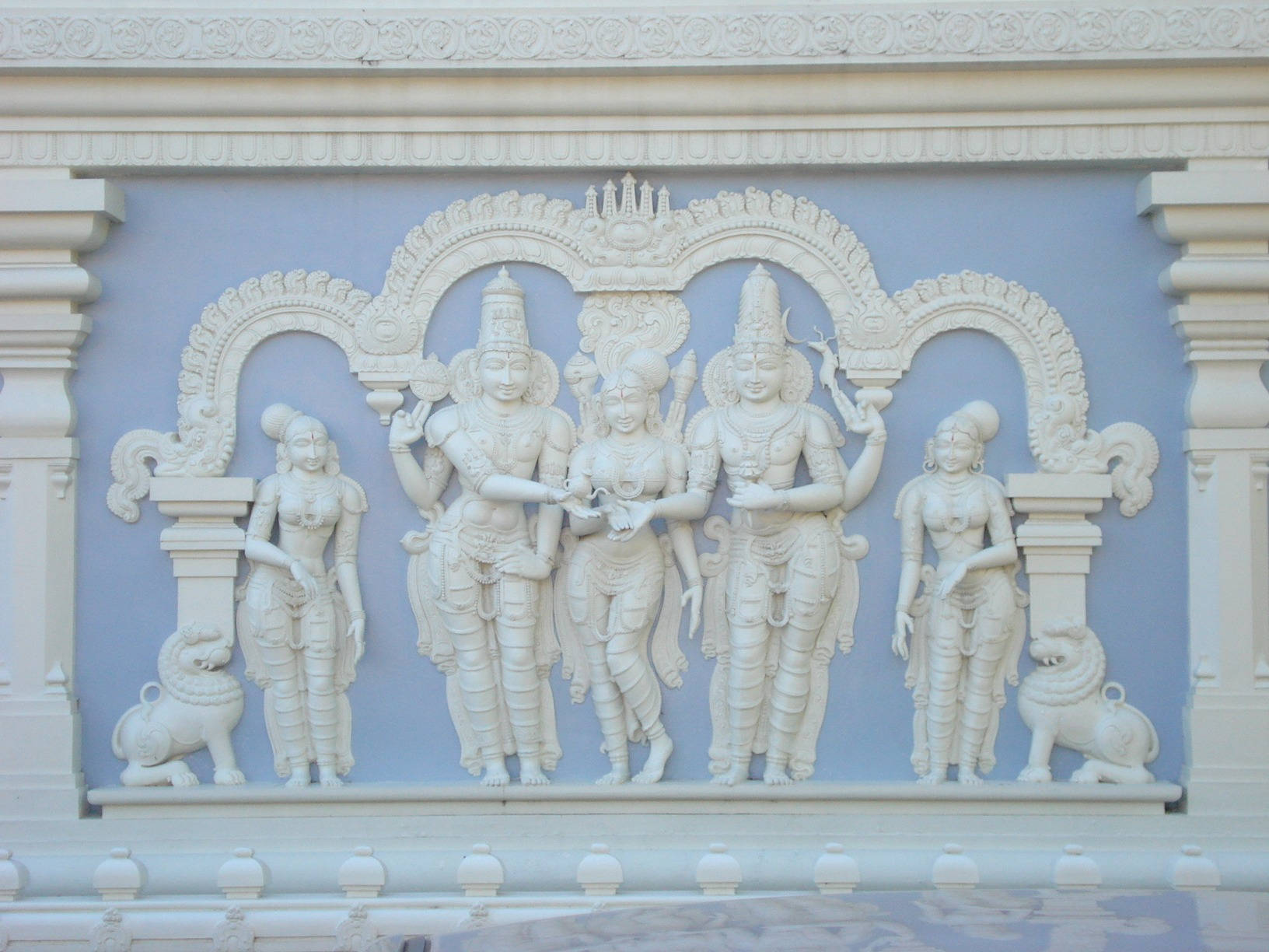 Hindu Goddess White Wall Carving Background