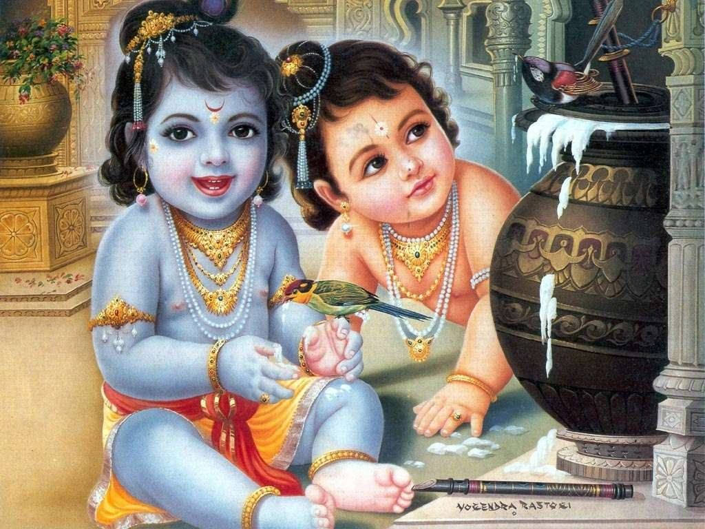 Hindu Gods Krishna And Balram Background