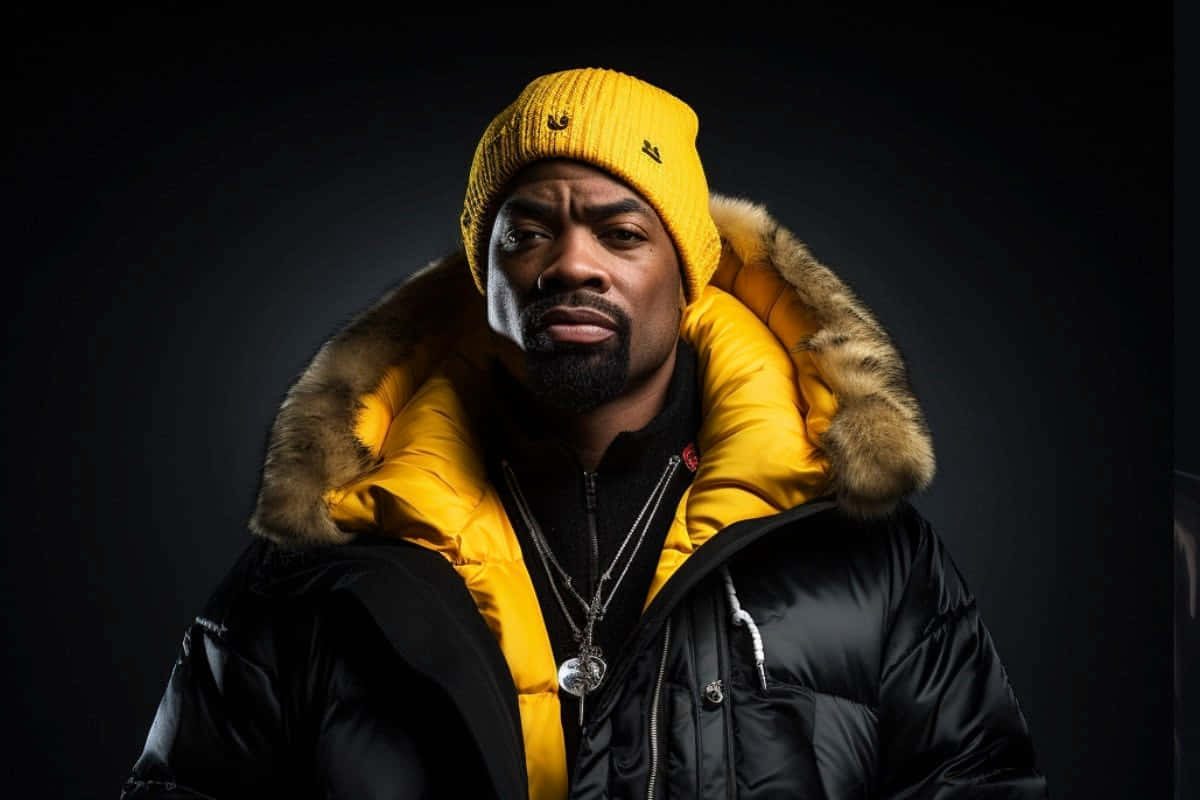 Hip Hop_ Artist_in_ Yellow_ Beanie_and_ Black_ Jacket