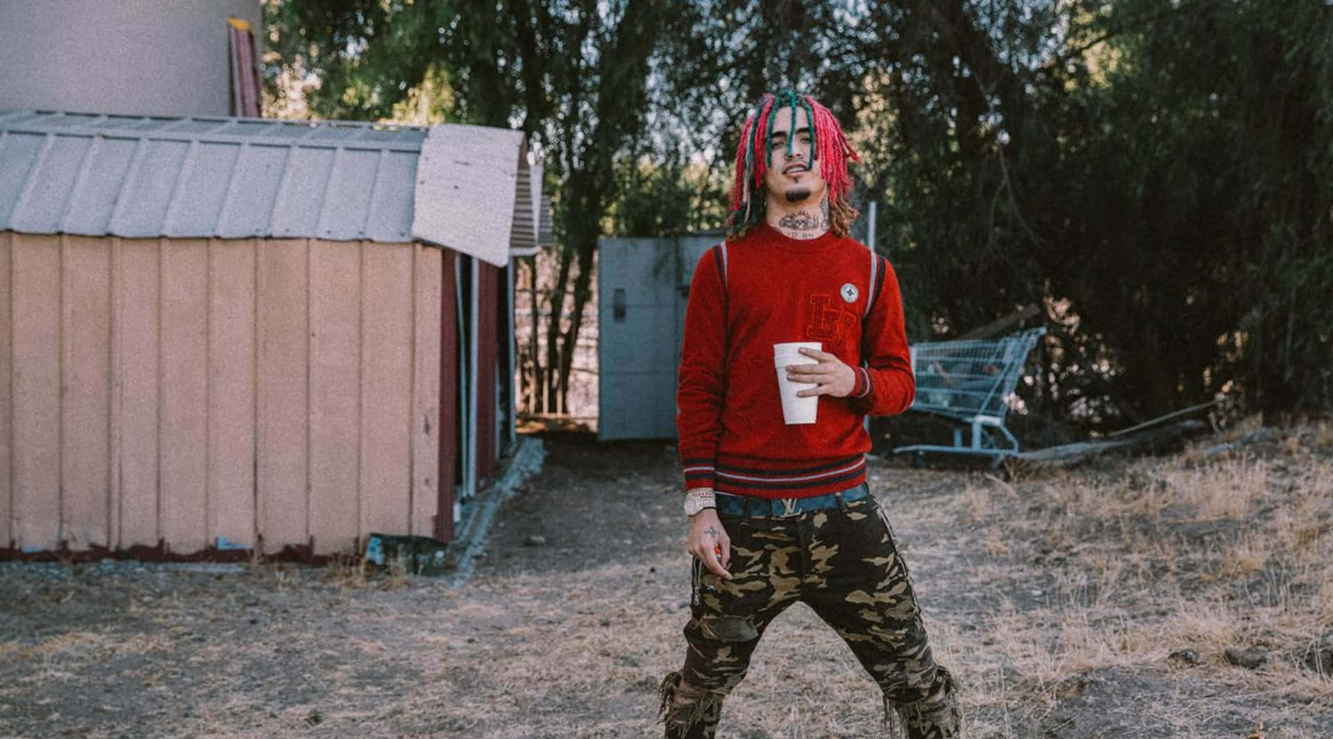 Hip-hop Artist, Lil Pump, Strikes A Pose Outside.