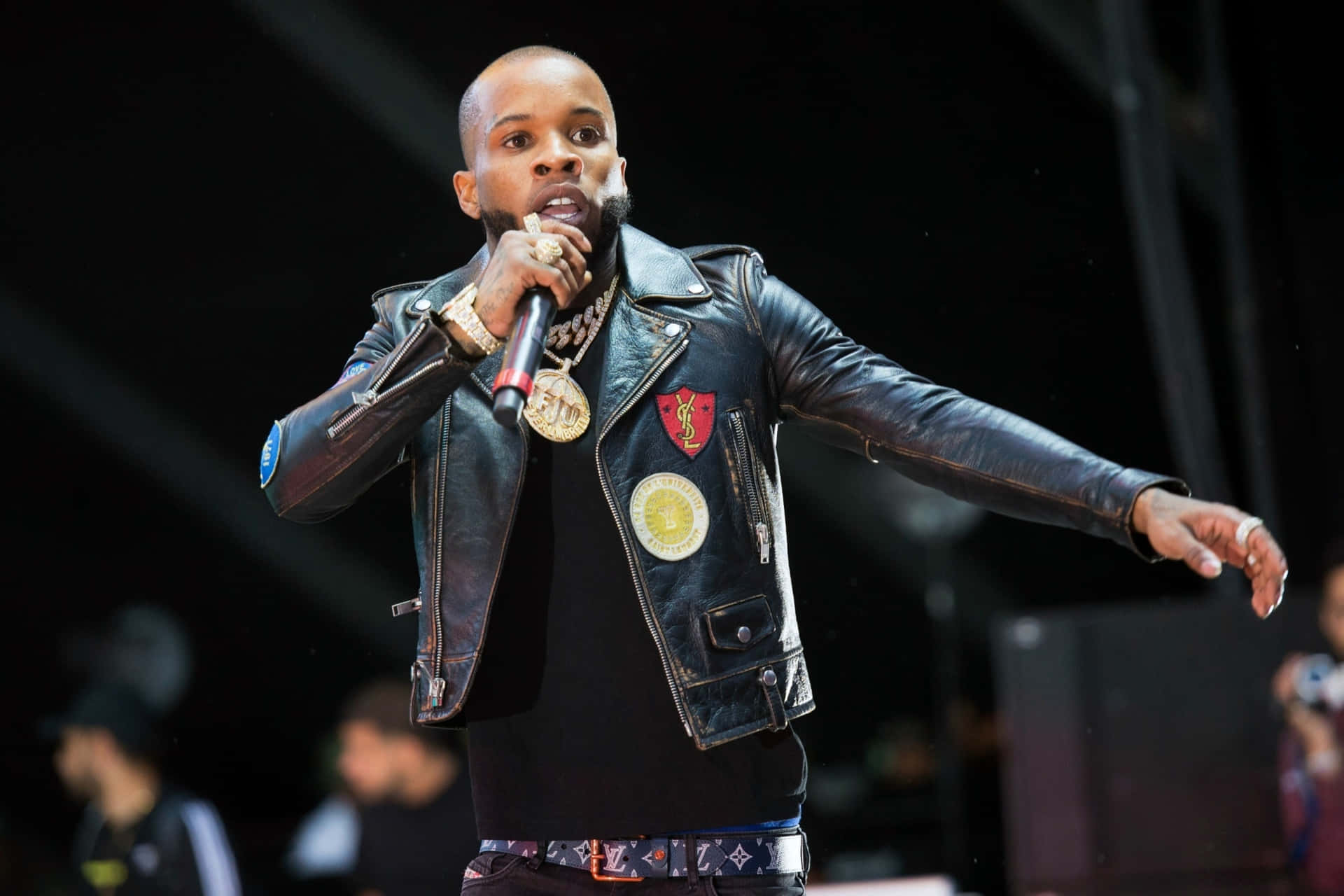 Hip Hop Artist Performance Leather Jacket Background