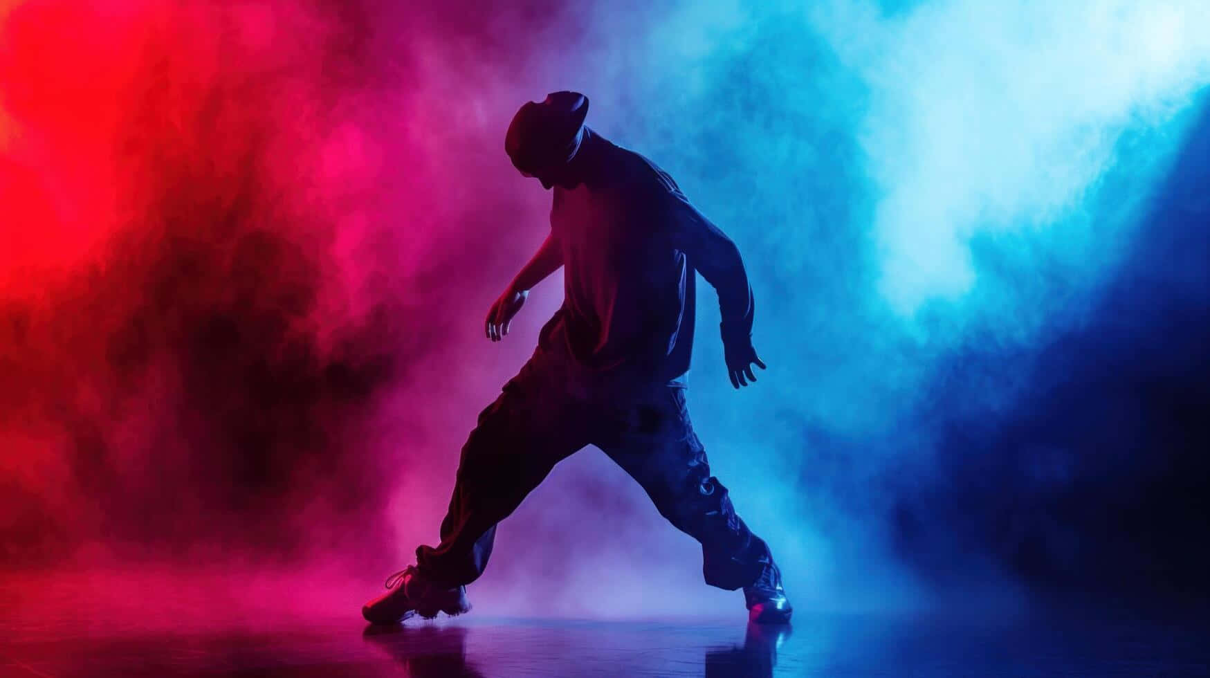 Hip Hop Dancer_ Red Blue Lights Background