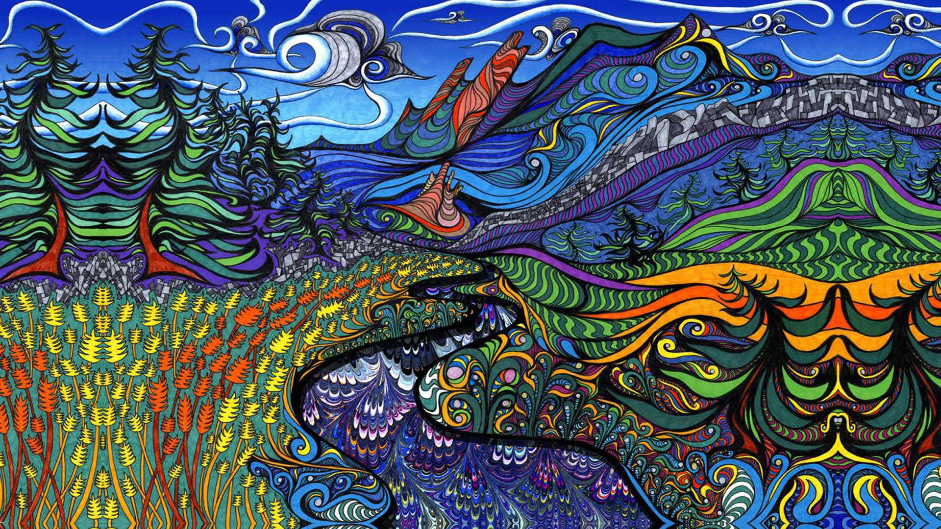 Hippie Colour Pattern Landscape Illustration Background