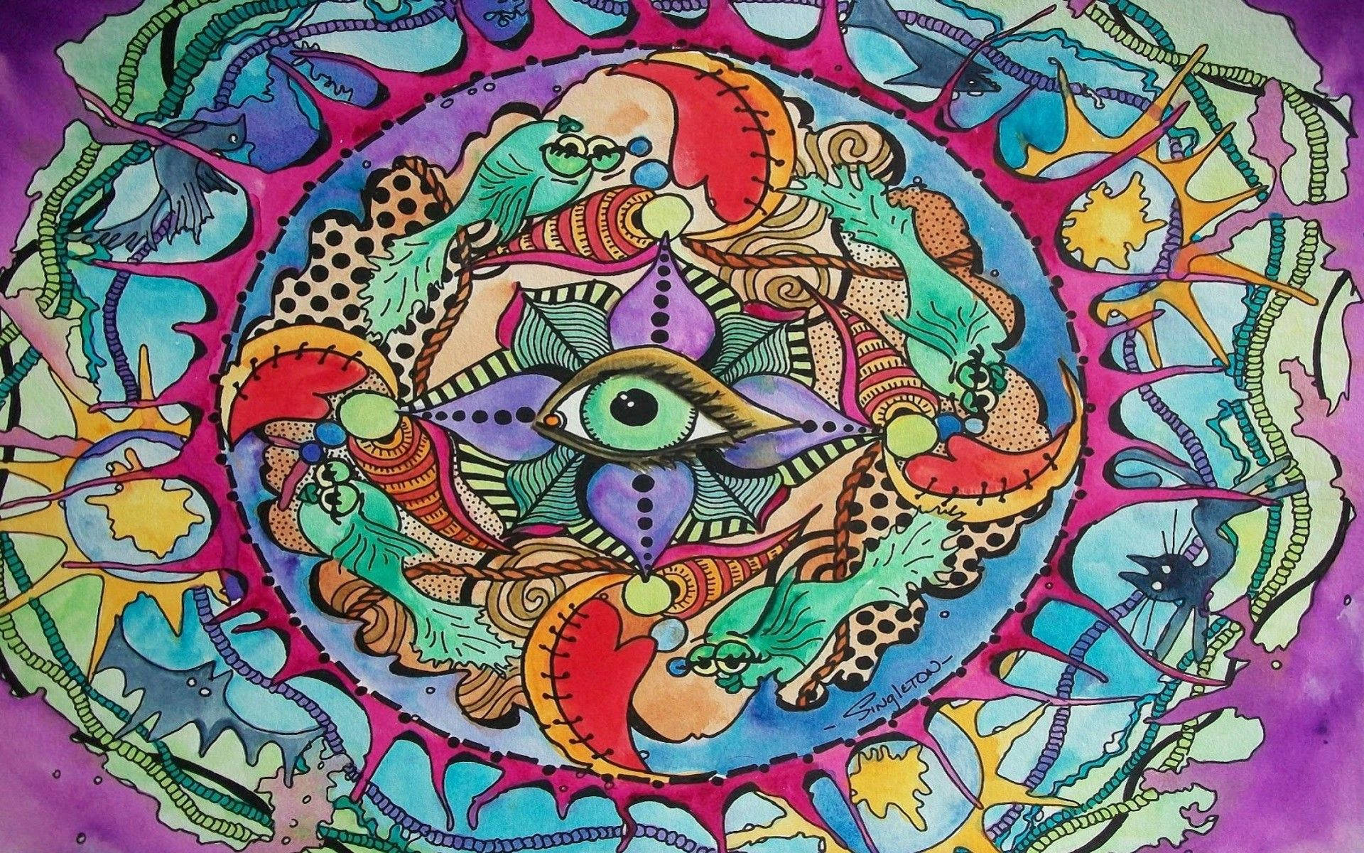 Hippie Eye And Fish Illustration Background