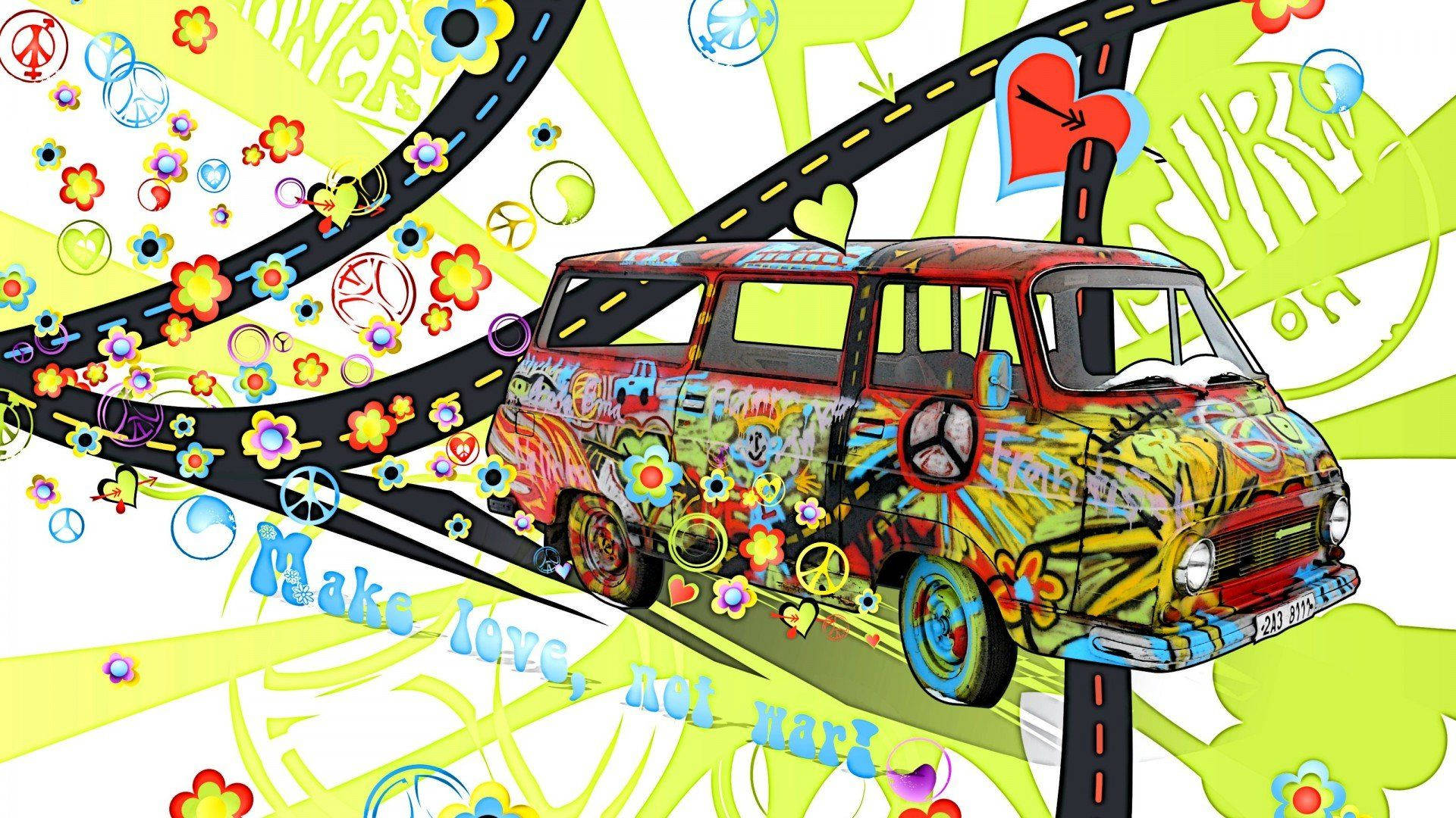 Hippie Stylised Van Illustration Background