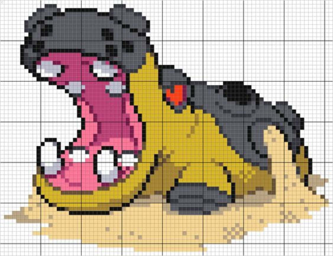 Hippowdon Pixel Art With Grids Background