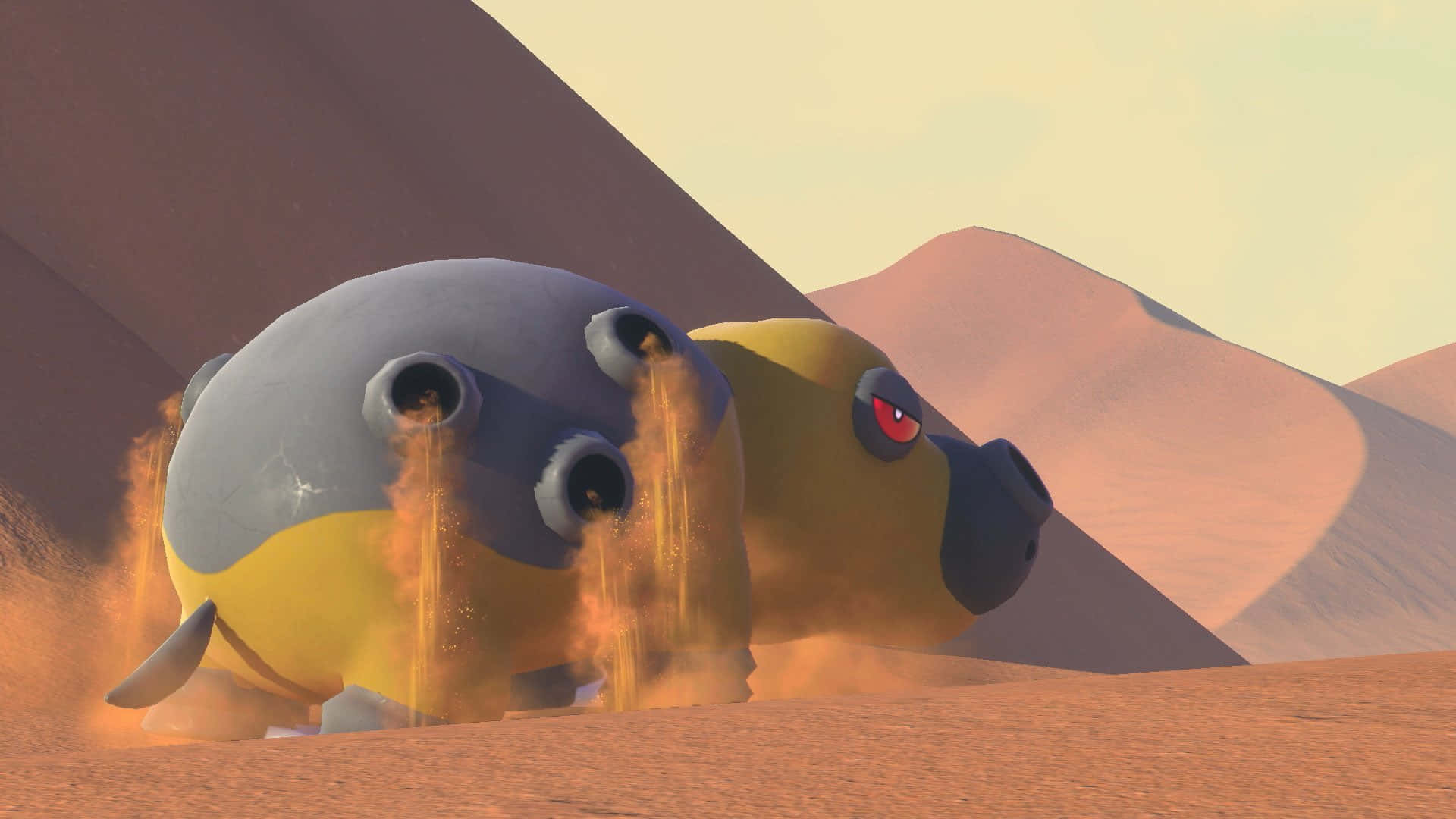 Hippowdon Releasing Sand In The Desert Background