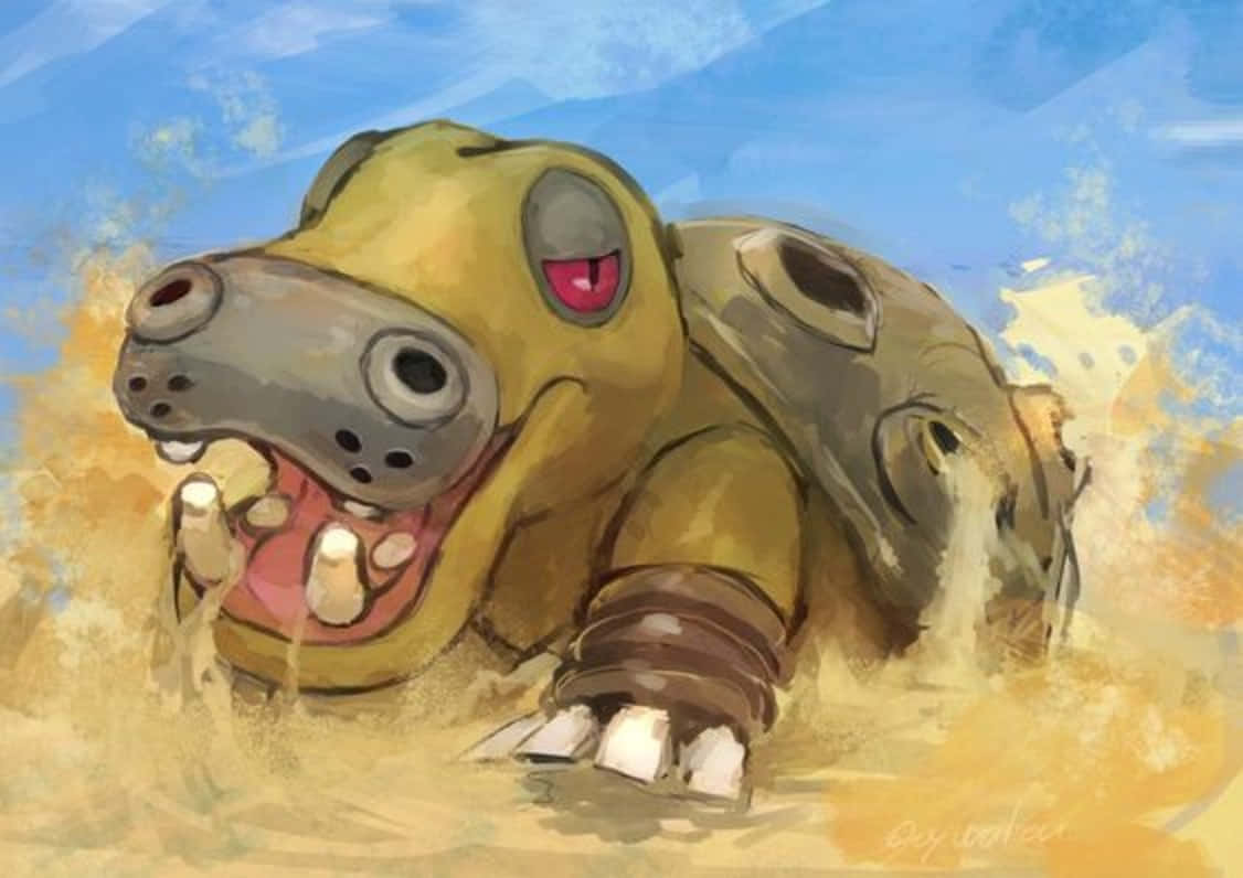 Hippowdon Wallowing On The Ground Background