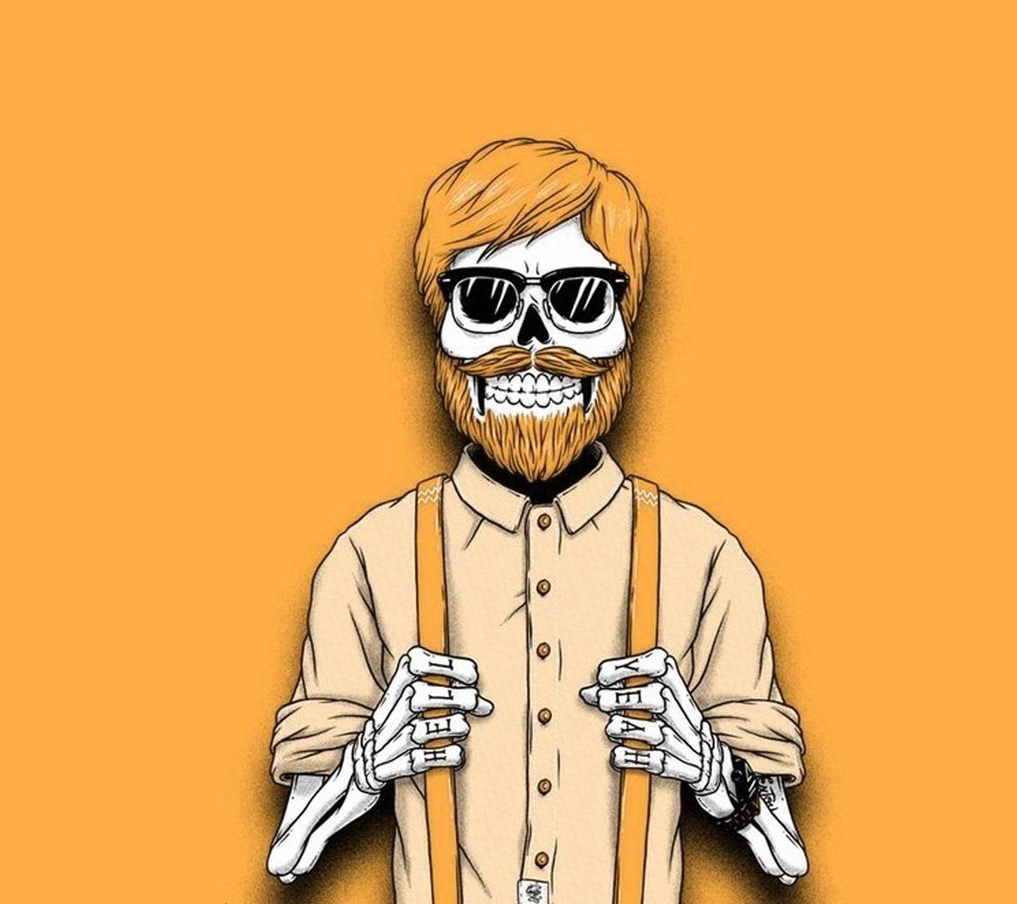 Hipster Skeleton Beard Logo Digital Art Background