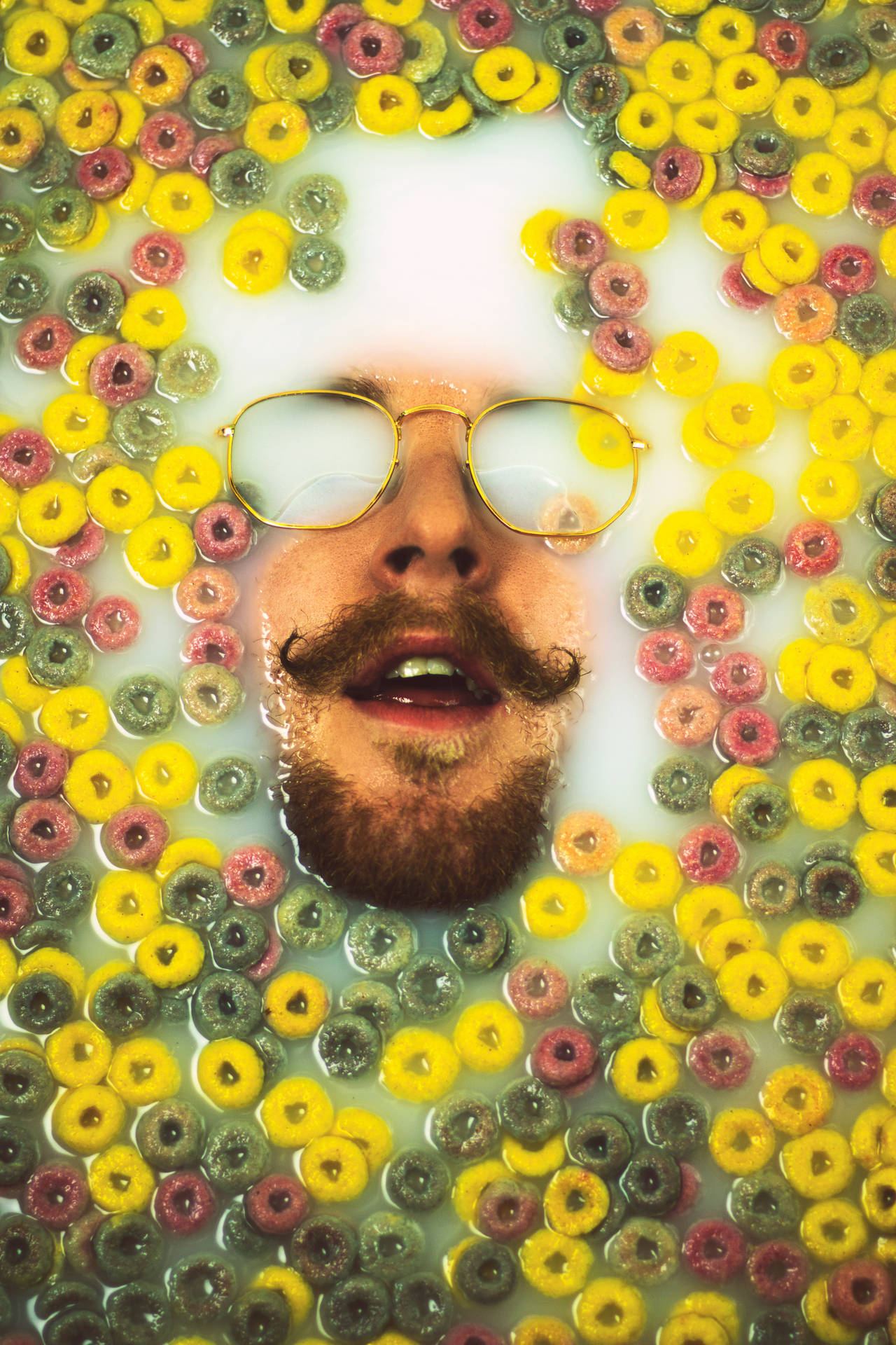 Hipster Submerge In Milk Cereal Background